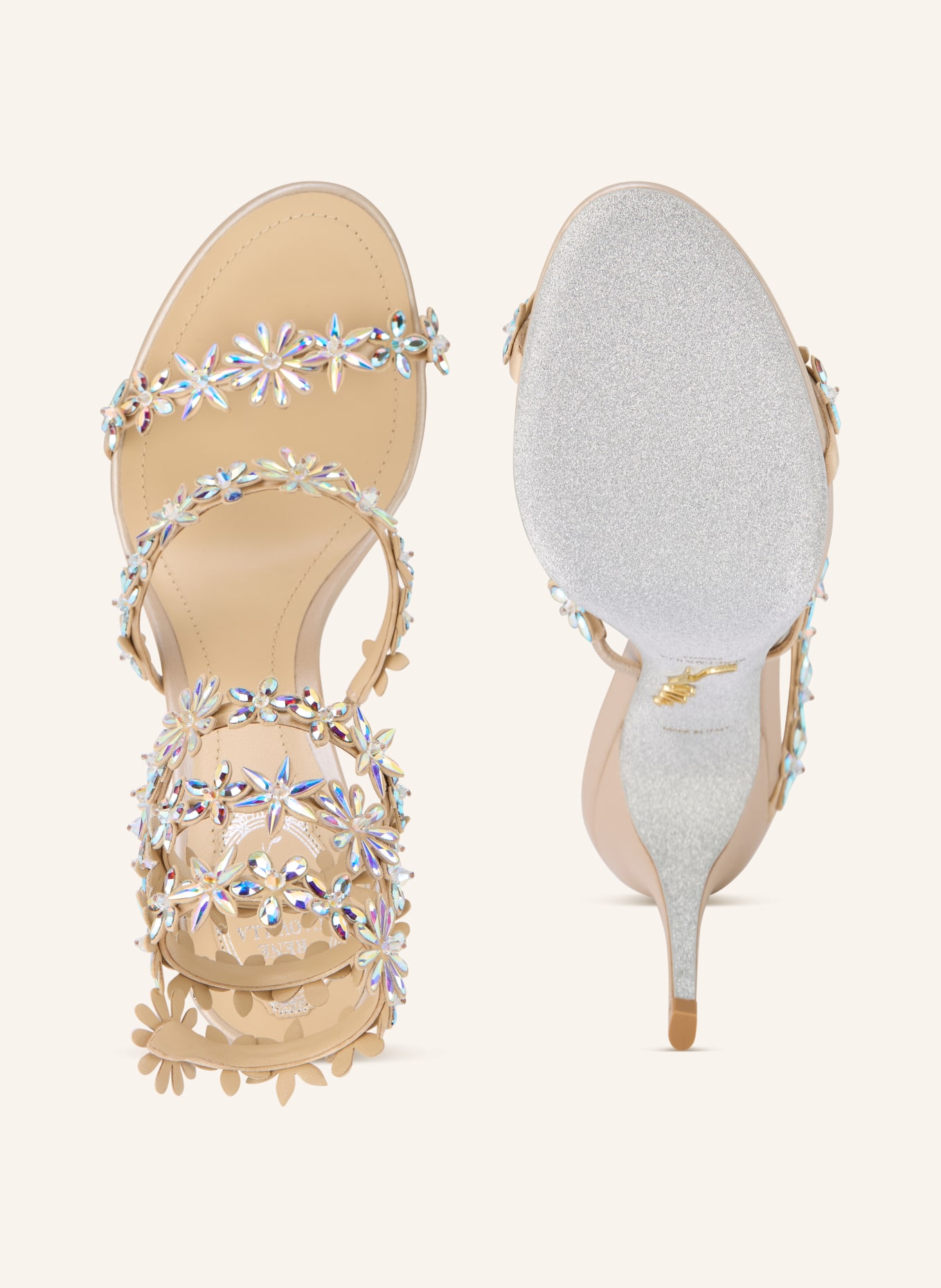 RENE CAOVILLA Sandaletten EVA mit Schmucksteinen: HELLBRAUN / SILBER