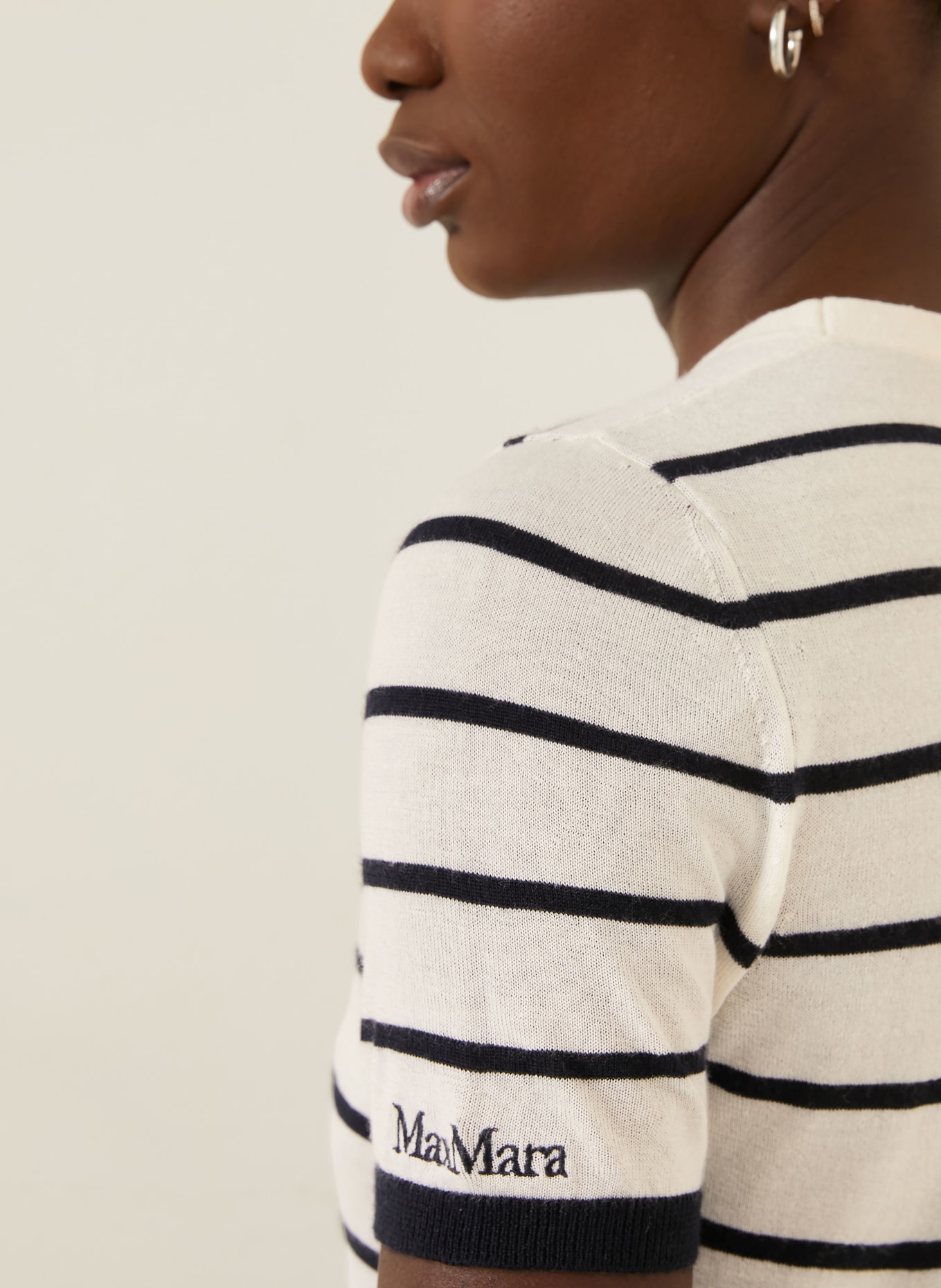 Max Mara Strickshirt FAVETTA aus Cashmere mit Seide: ECRU / SCHWARZ