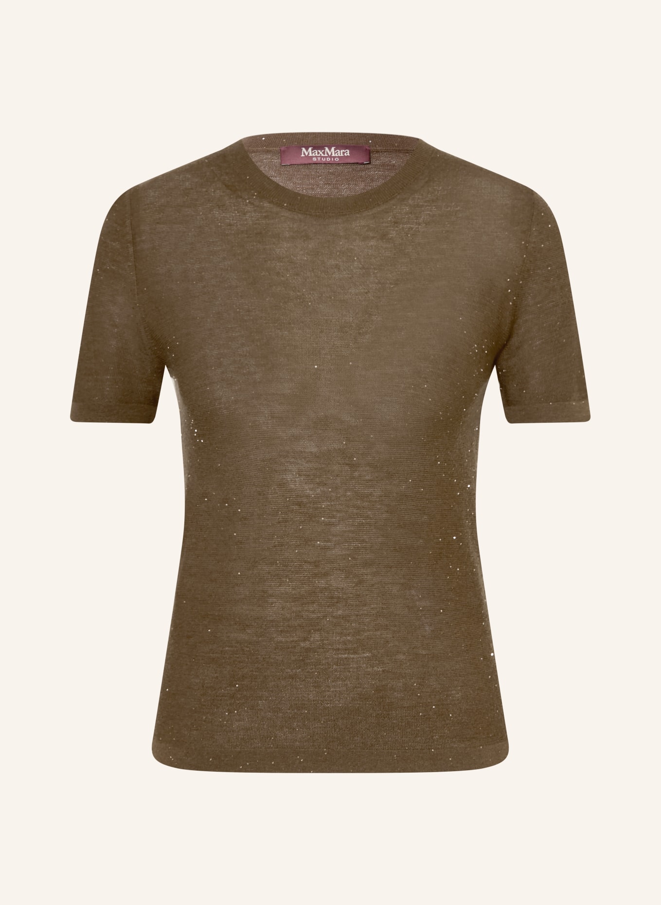Max Mara STUDIO Strickshirt LEPRE mit Pailletten: KHAKI / GOLD