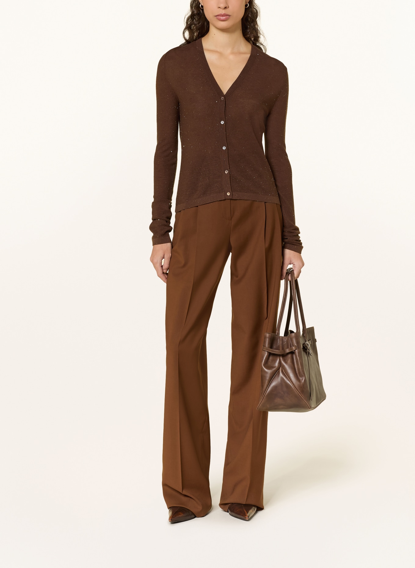 Max Mara STUDIO Strickjacke FEBO mit Seide und Pailletten: BRAUN