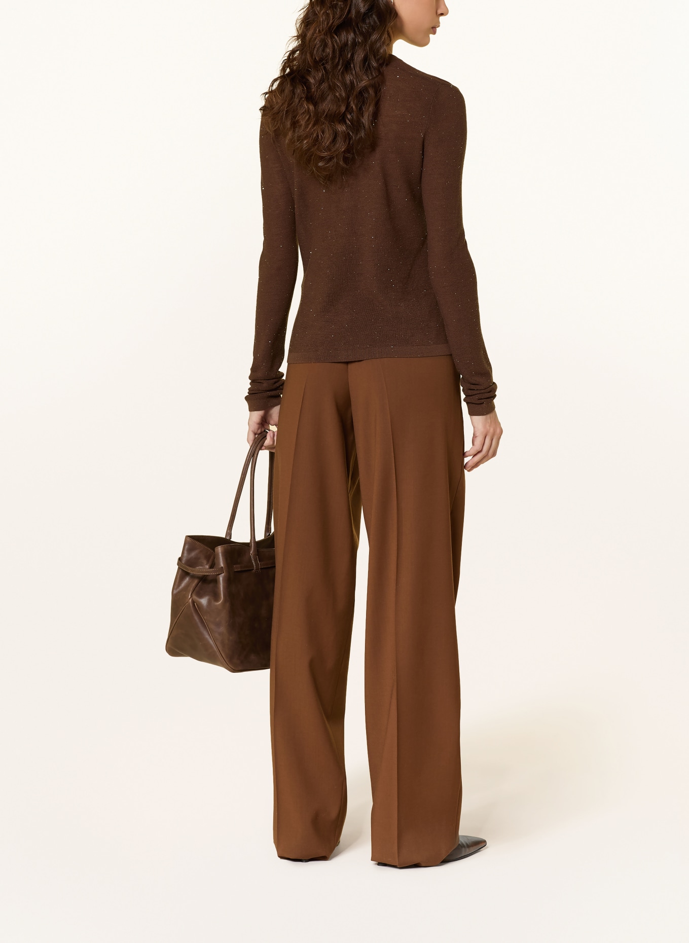 Max Mara STUDIO Strickjacke FEBO mit Seide und Pailletten: BRAUN