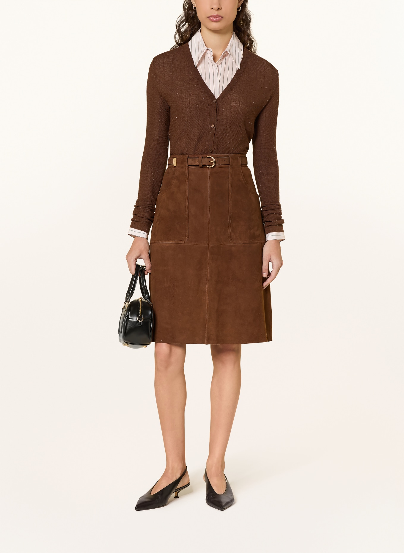 Max Mara STUDIO Kožená sukně TENNIS: HNĚDÁ