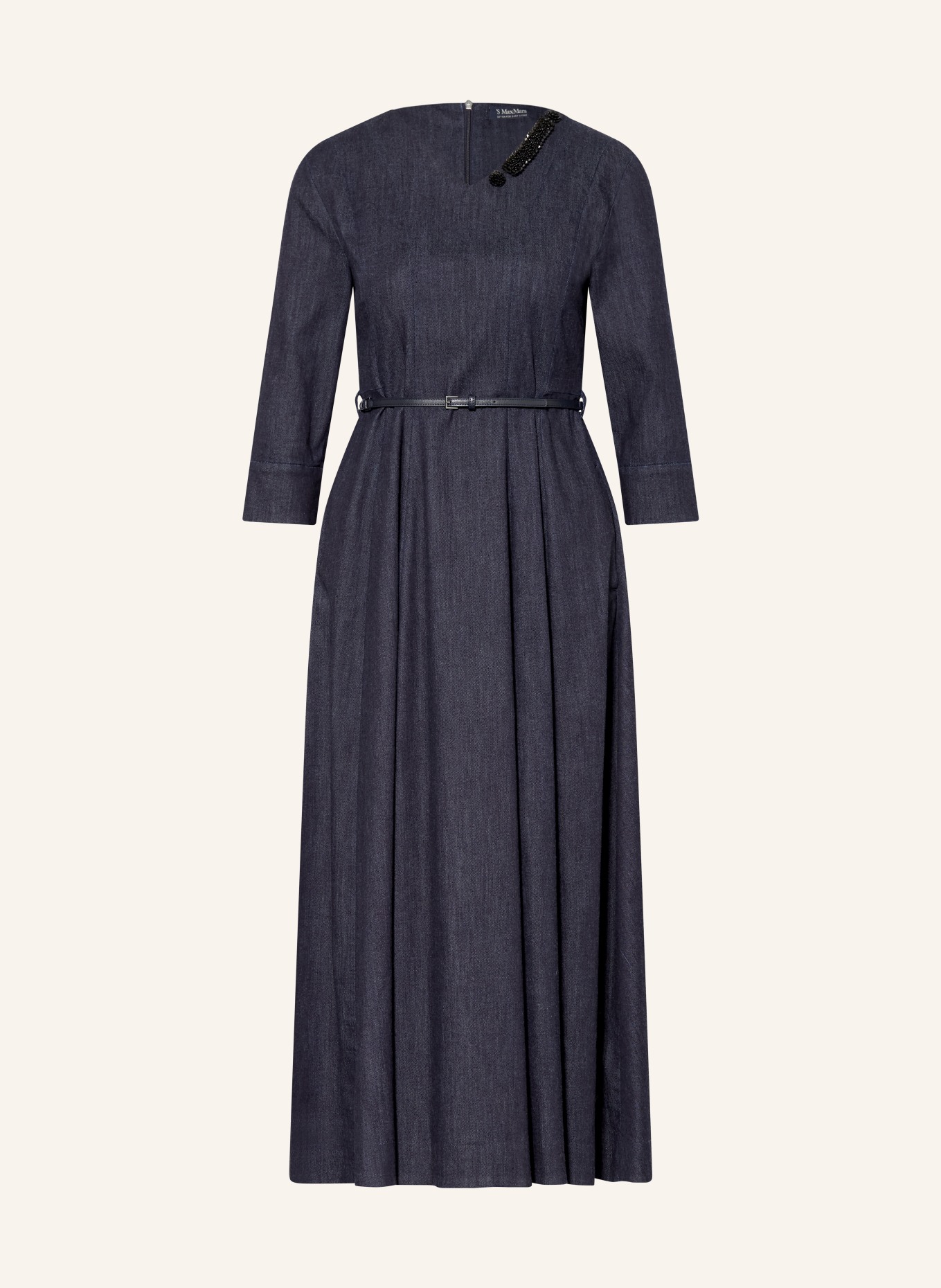 S Max Mara Jeanskleid VELA mit Schmuckperlen und 3/4-Arm: DUNKELBLAU