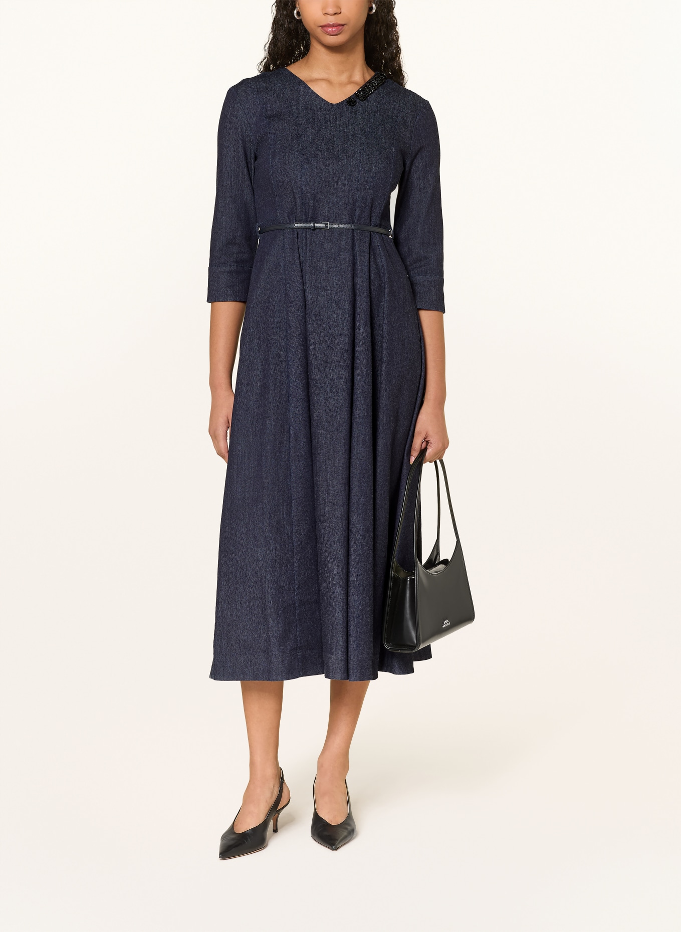 S Max Mara Jeanskleid VELA mit Schmuckperlen und 3/4-Arm: DUNKELBLAU