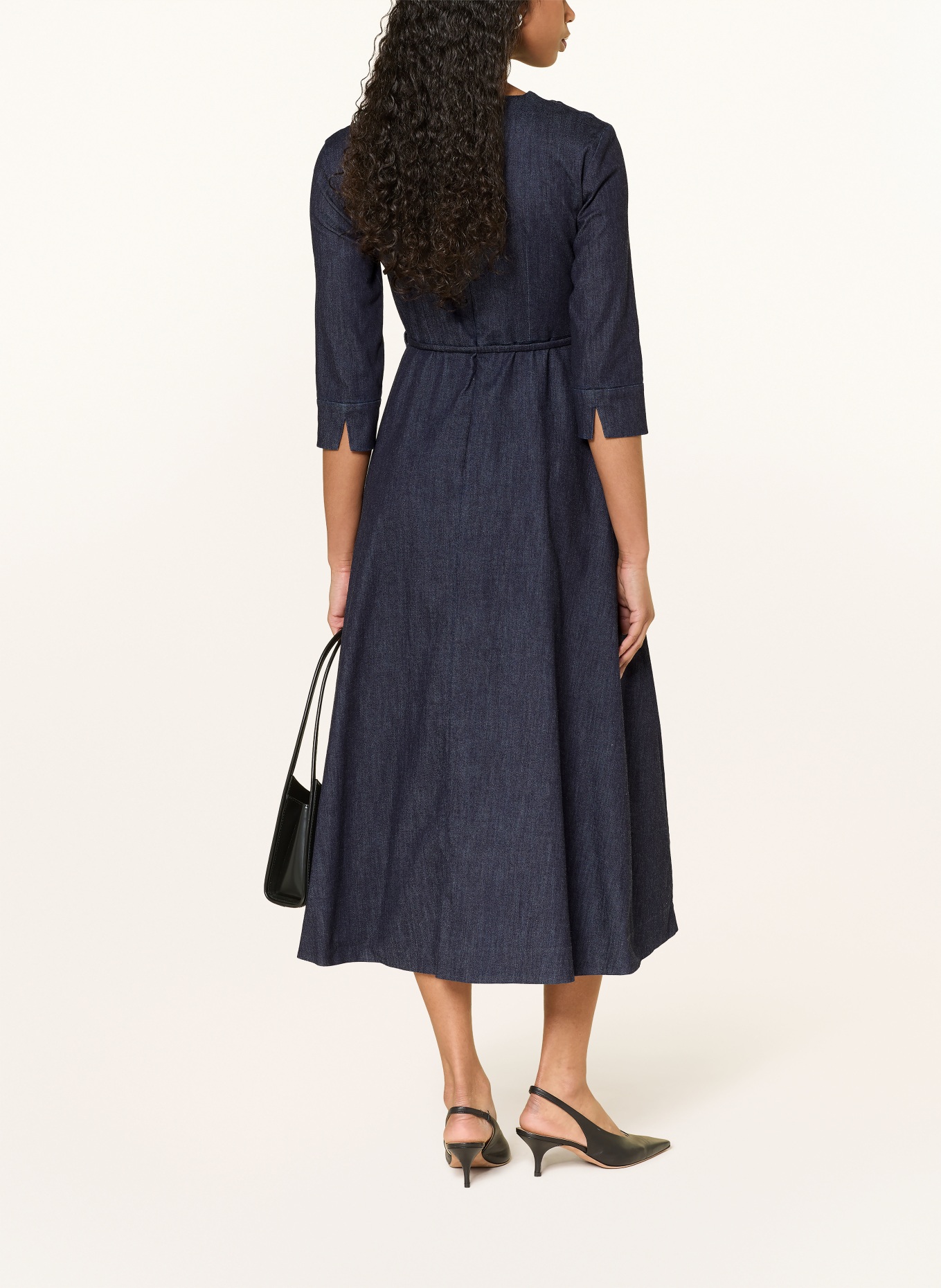 S Max Mara Jeanskleid VELA mit Schmuckperlen und 3/4-Arm: DUNKELBLAU