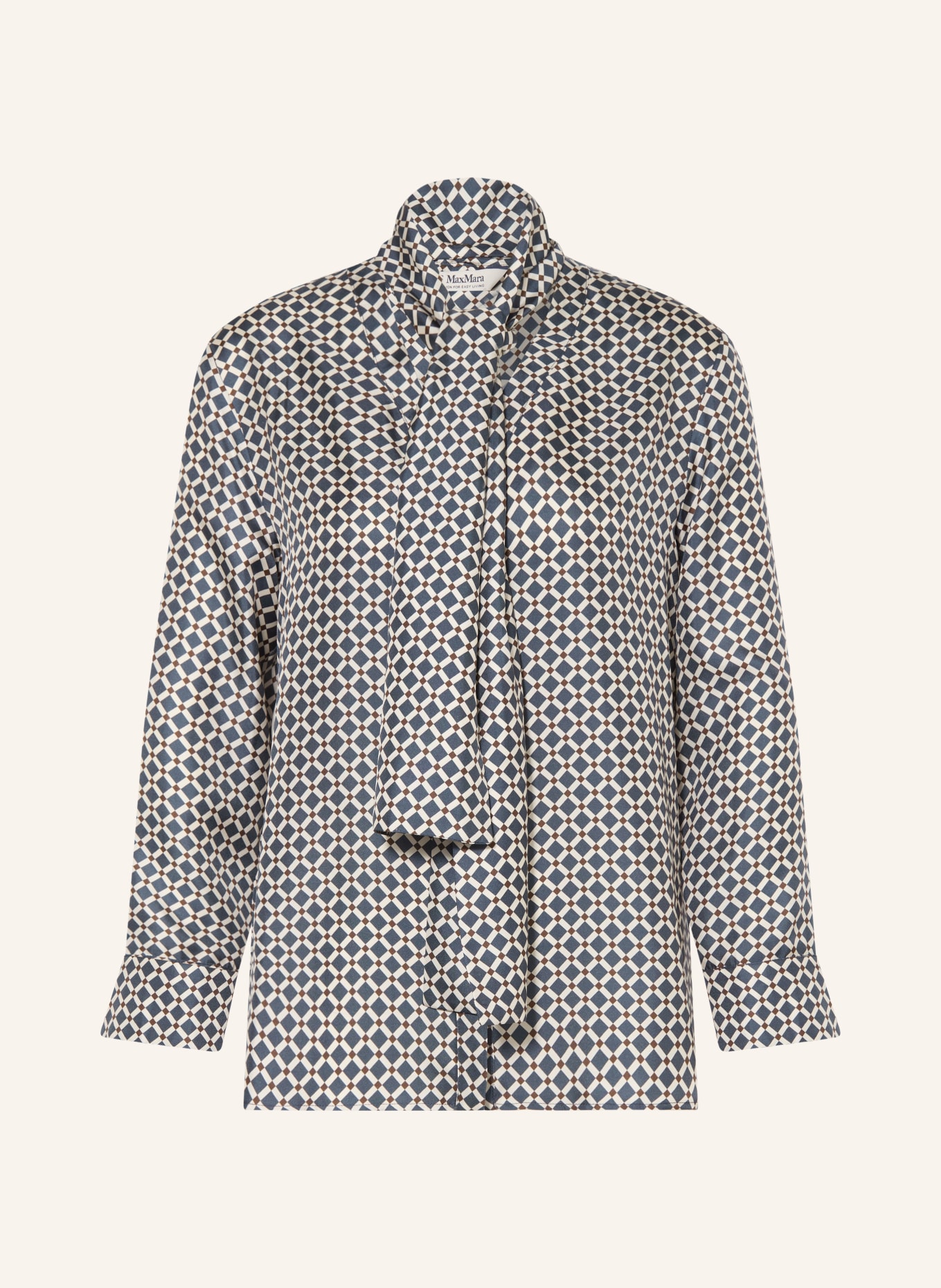 S Max Mara Hedvábná blůza VITTORIA s odnímatelnou mašlí: TMAVĚ MODRÁ / TMAVĚ HNĚDÁ / KRÉMOVÁ