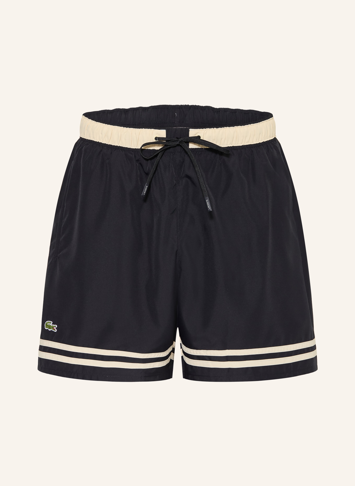 LACOSTE Badeshorts: SCHWARZ / CREME
