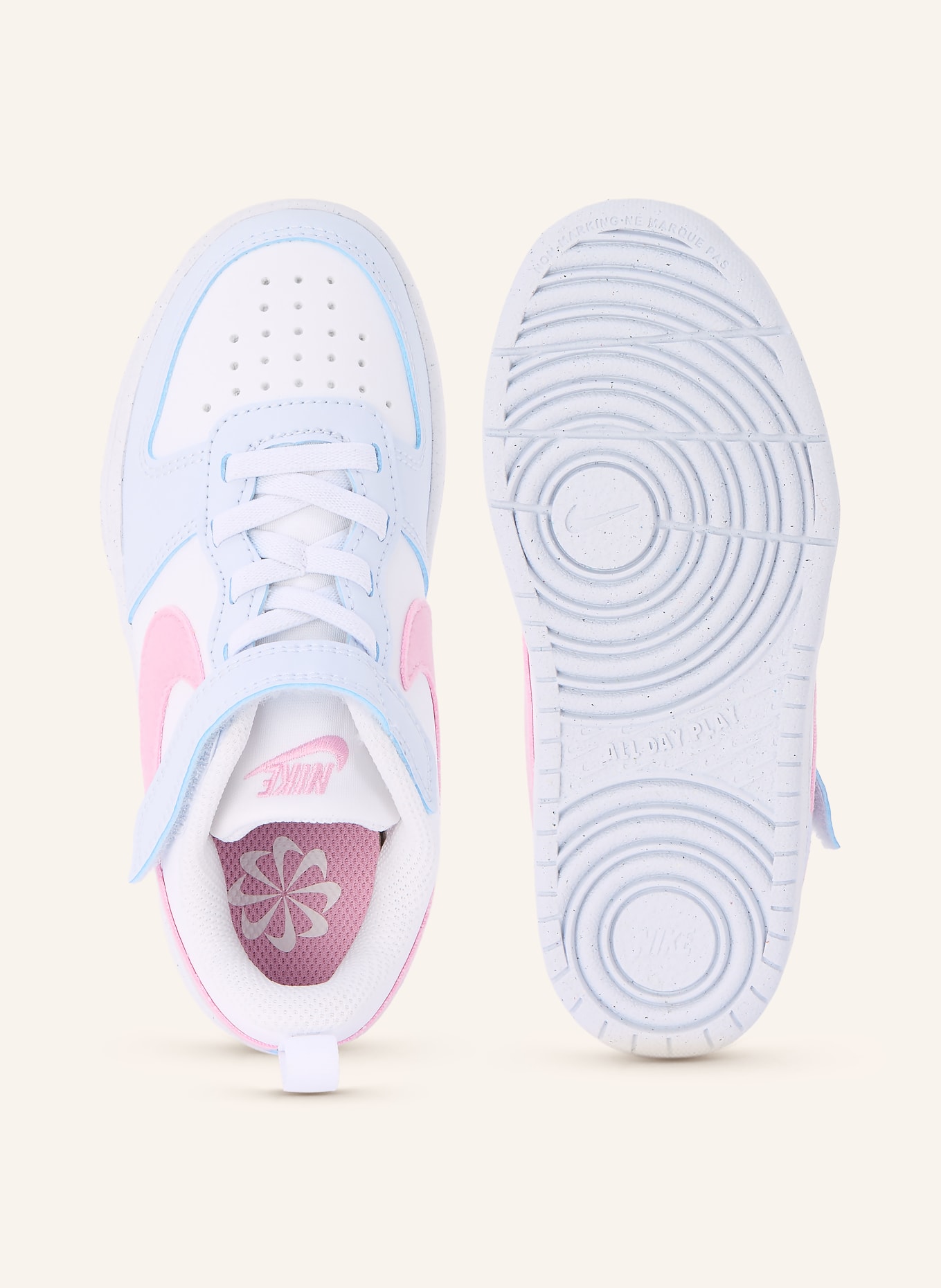 Nike Tenisky COURT BOROUGH LOW ESS+: BÍLÁ / RŮŽOVÁ / SVĚTLE ŠEDÁ