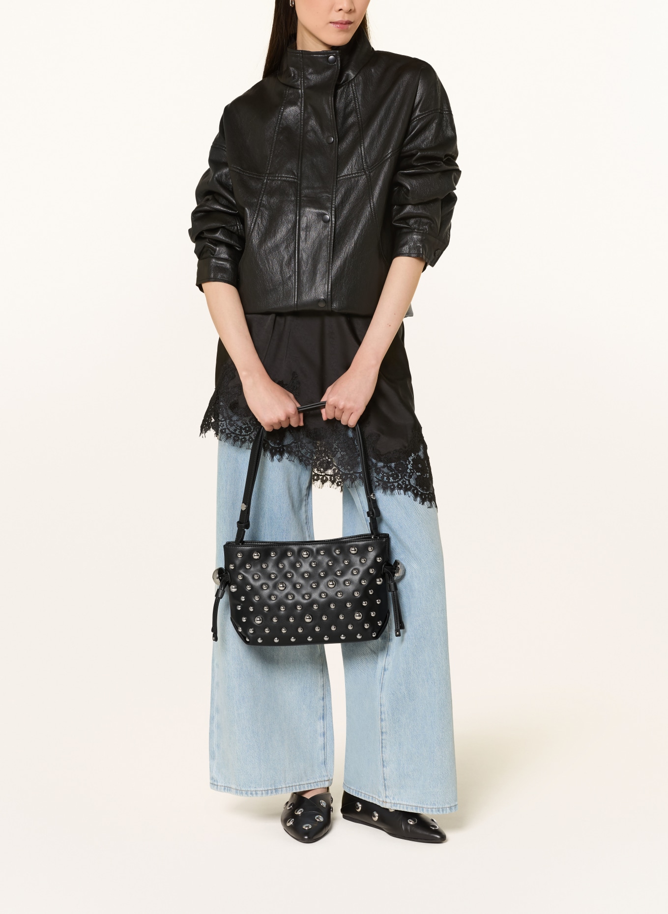 LIU JO RICCY SMALL shoulder bag with studs: BLACK