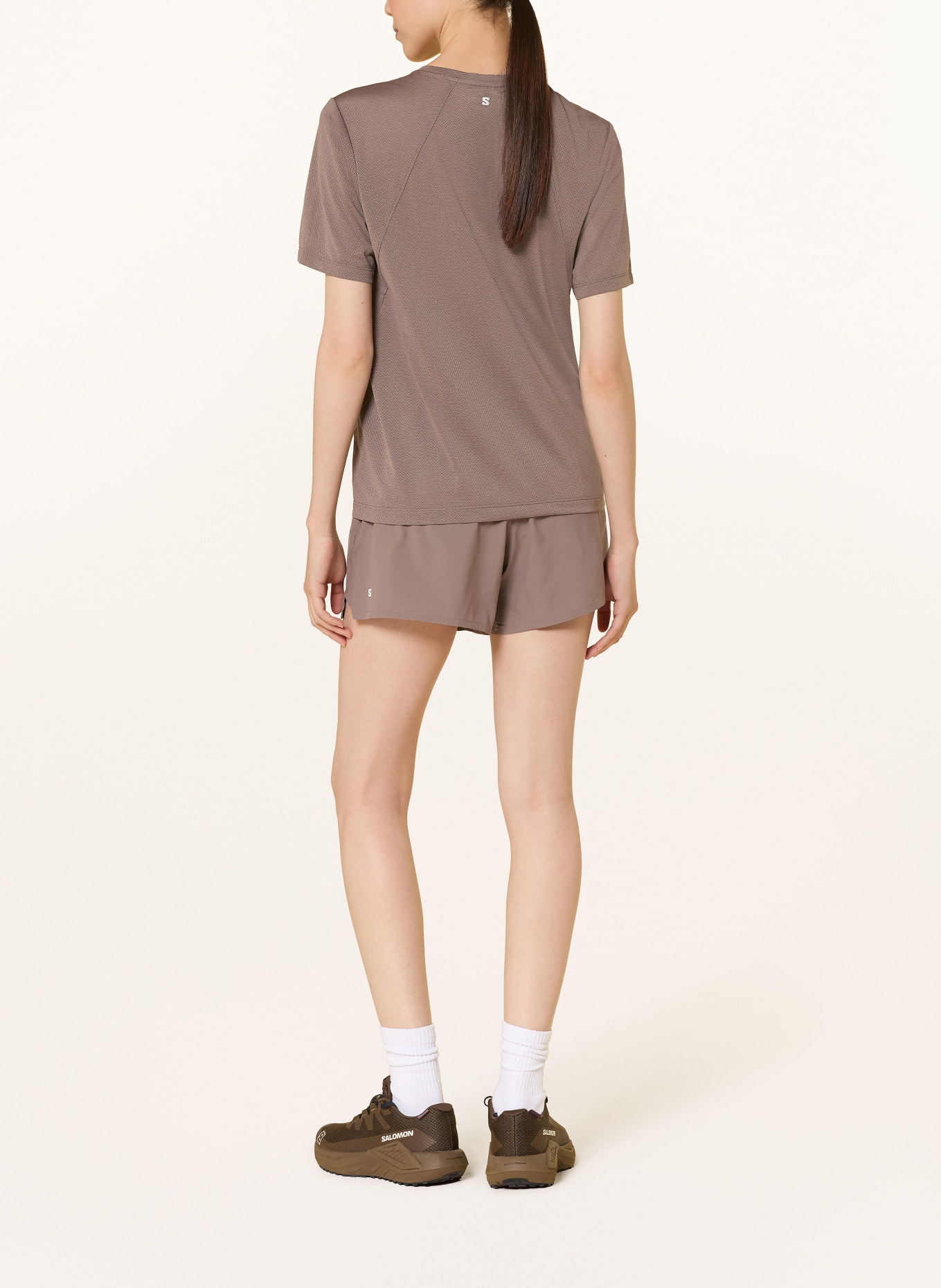 SALOMON SHKOUT CORE 2-in-1 running shorts: TAUPE