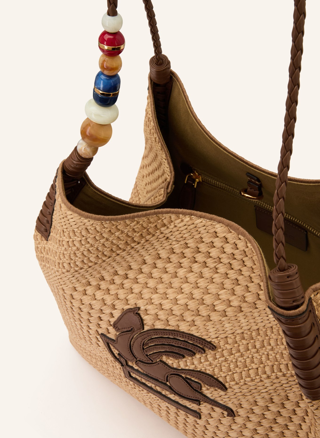 ETRO Sac cabas LIBRA avec perles décoratives: MARRON CLAIR / OR / MARRON