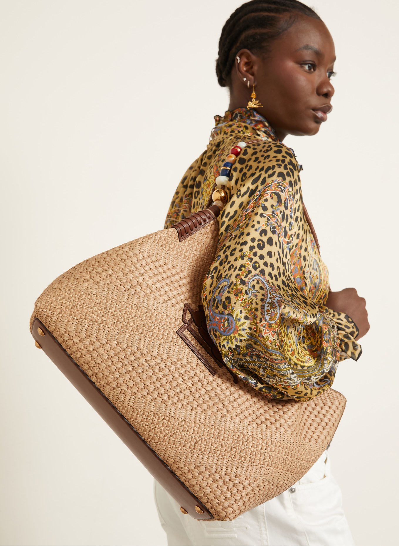 ETRO Sac cabas LIBRA avec perles décoratives: MARRON CLAIR / OR / MARRON