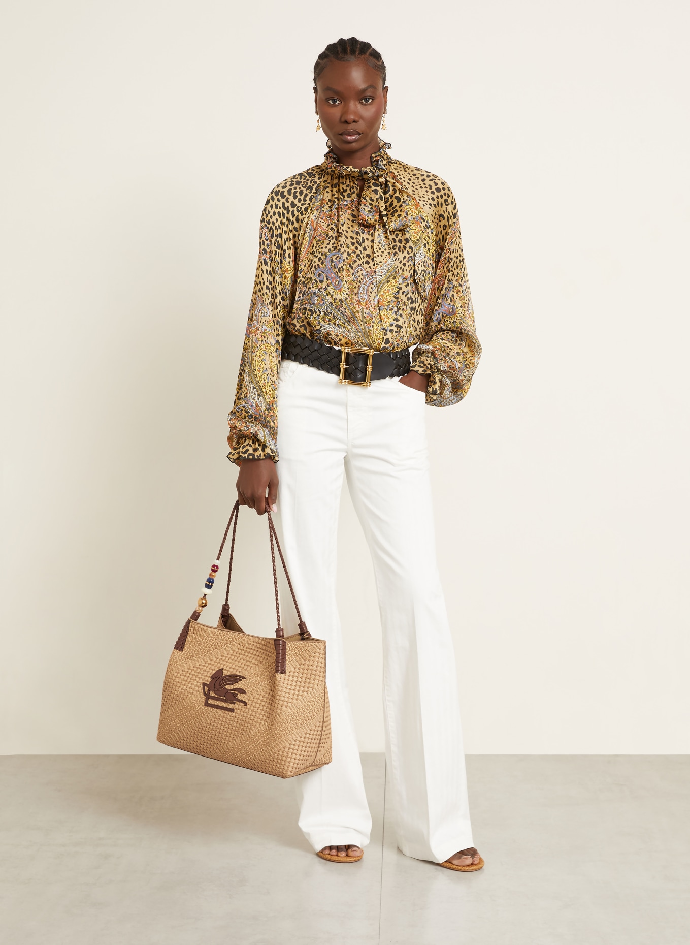 ETRO Sac cabas LIBRA avec perles décoratives: MARRON CLAIR / OR / MARRON