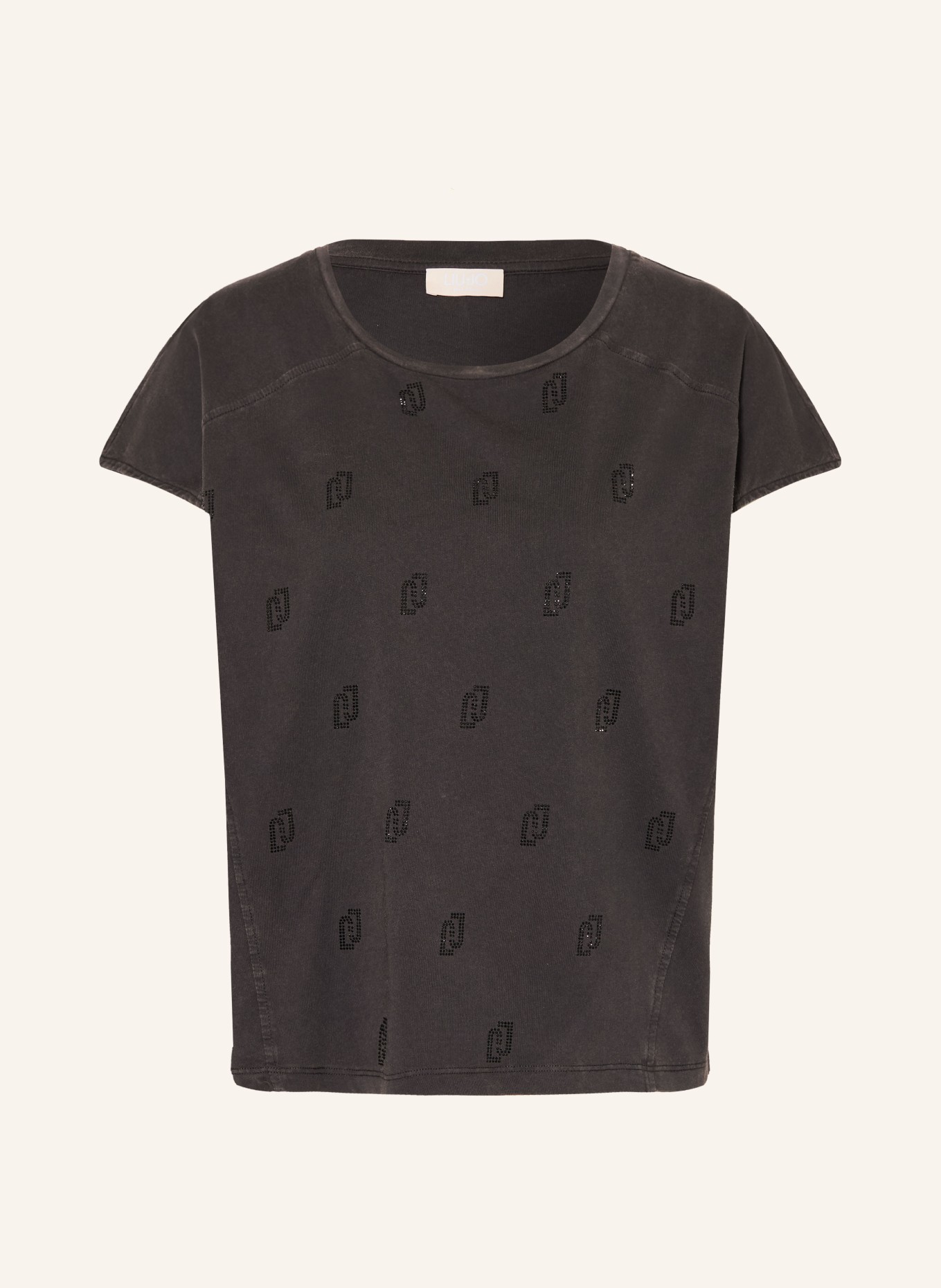 LIU JO Tričko s ozdobnými kamínky: ČERNÁ