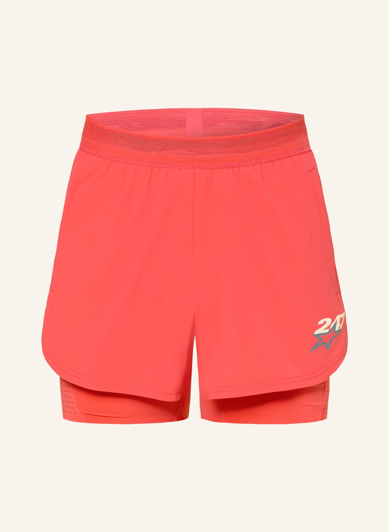 247 REPRESENT 2-in-1 HYBRID shorts: RED / CREAM / DARK GRAY