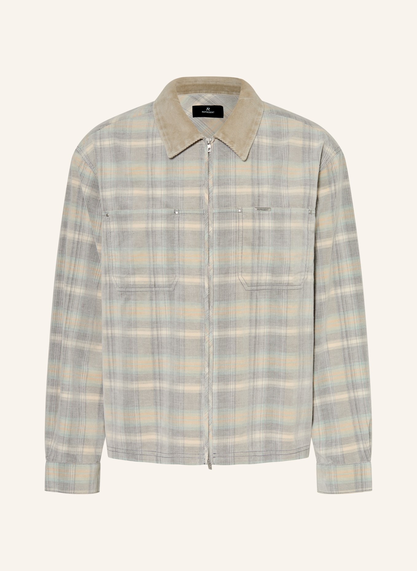 REPRESENT Flanell-Overjacket: BEIGE / MINT / SCHWARZ