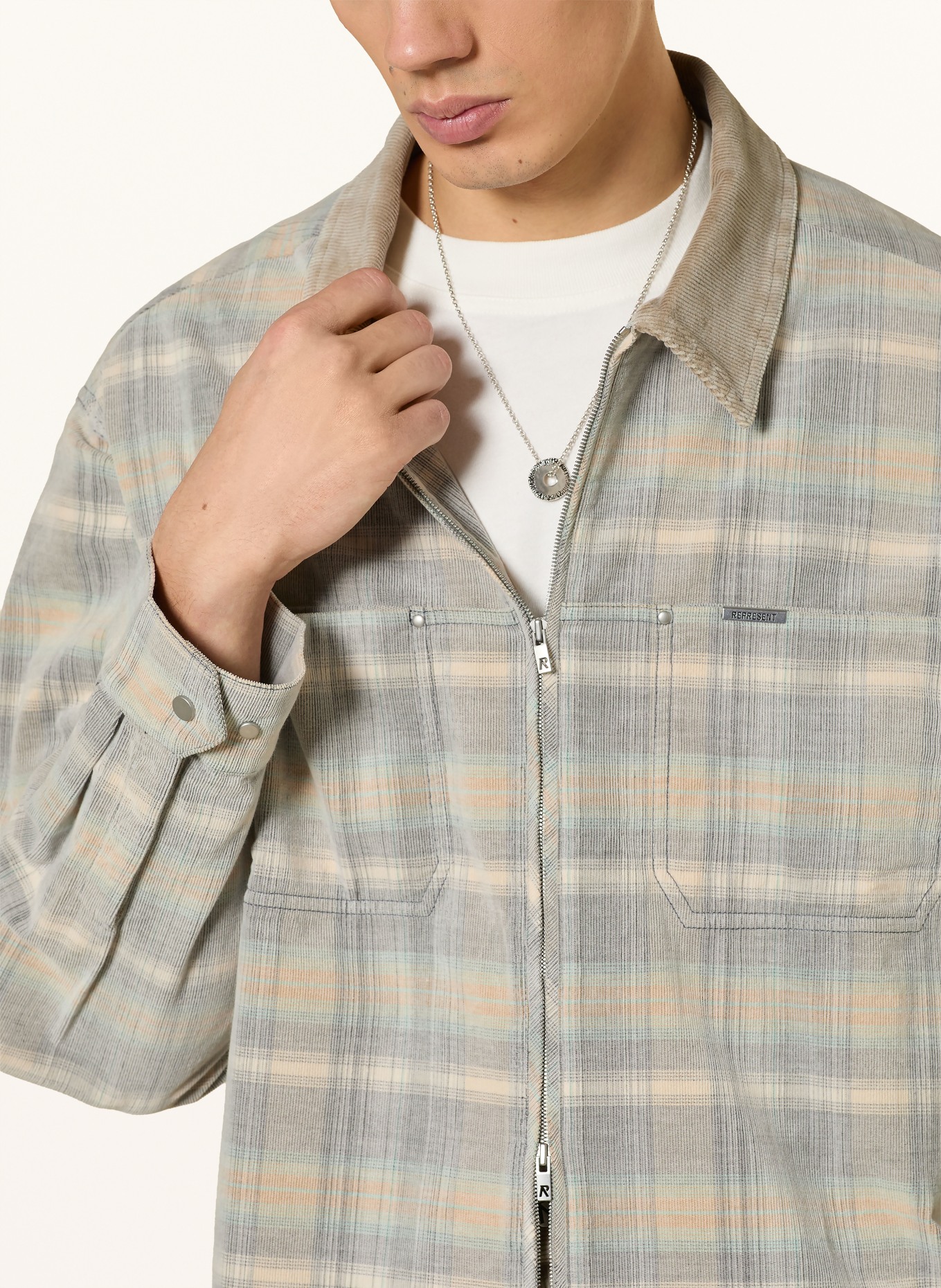 REPRESENT Flanell-Overjacket: BEIGE / MINT / SCHWARZ