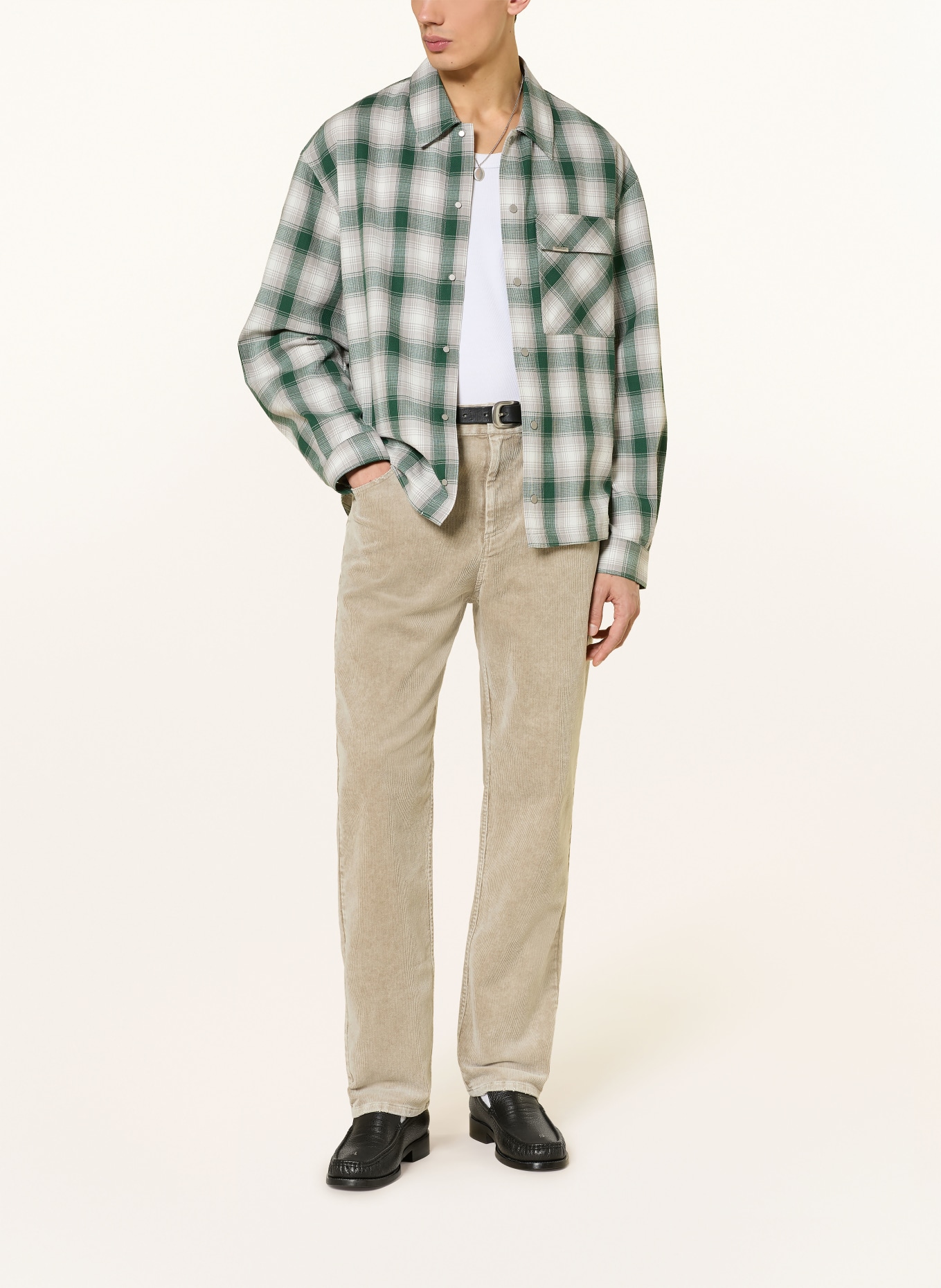 REPRESENT Flanellhemd Comfort Fit: DUNKELGRÜN / GRAU / WEISS