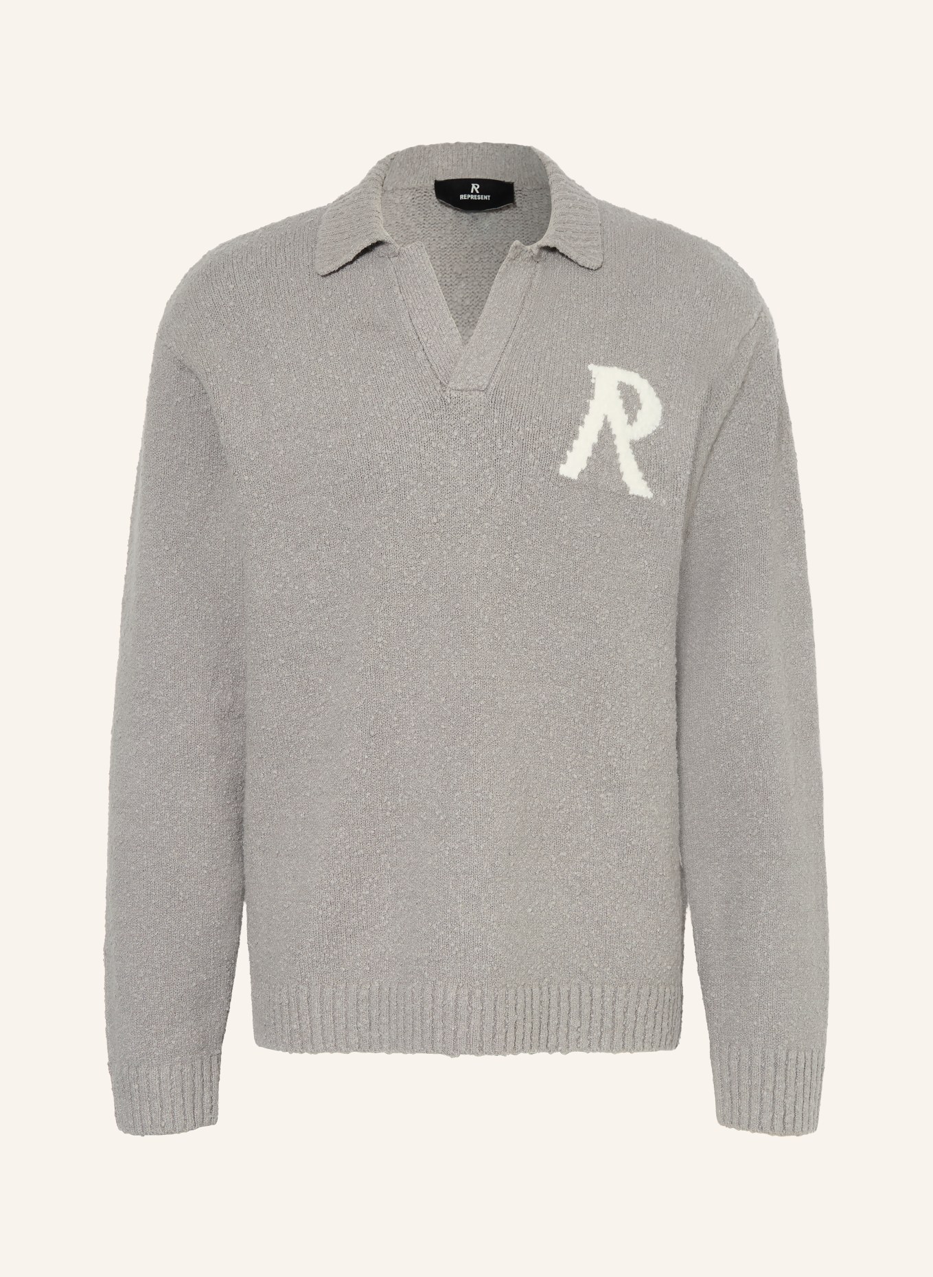 REPRESENT Strick-Poloshirt: GRAU / WEISS