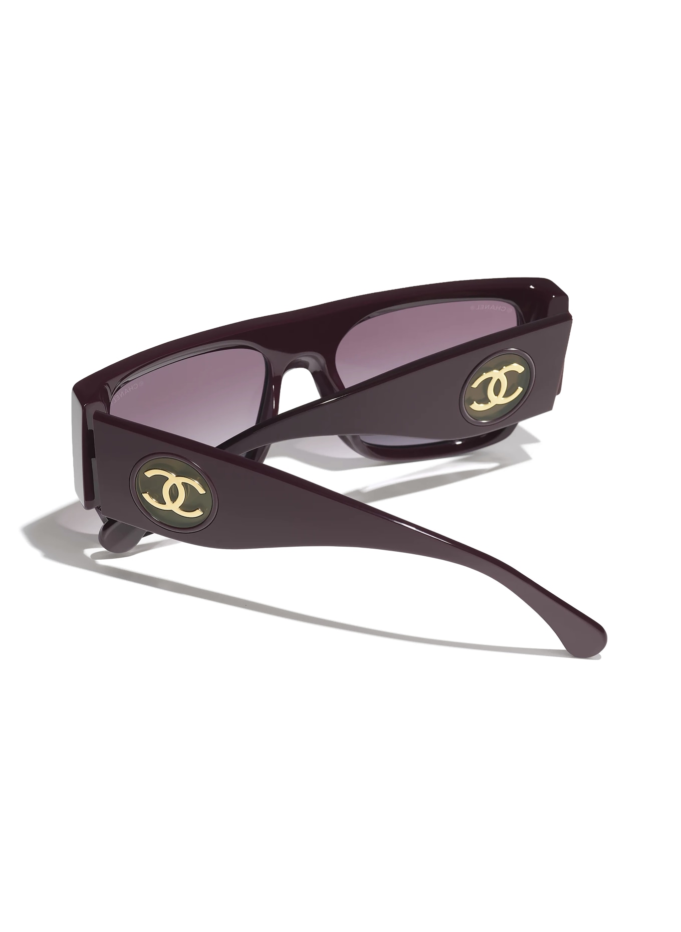 CHANEL Quadratische Sonnenbrille: DUNKELROT/ LILA VERLAUF