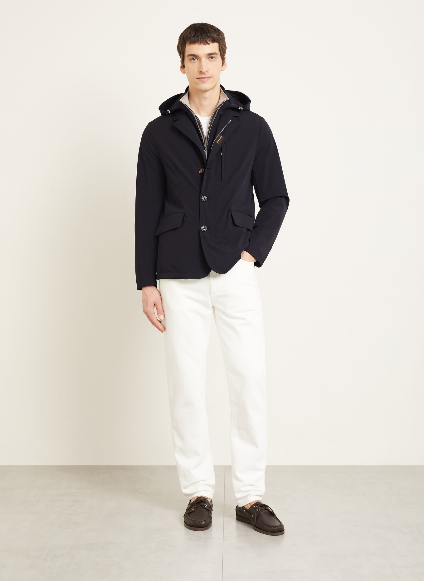 MOORER Jacke RAINERI mit herausnehmbarer Blende und abnehmbarer Kapuze: DUNKELBLAU