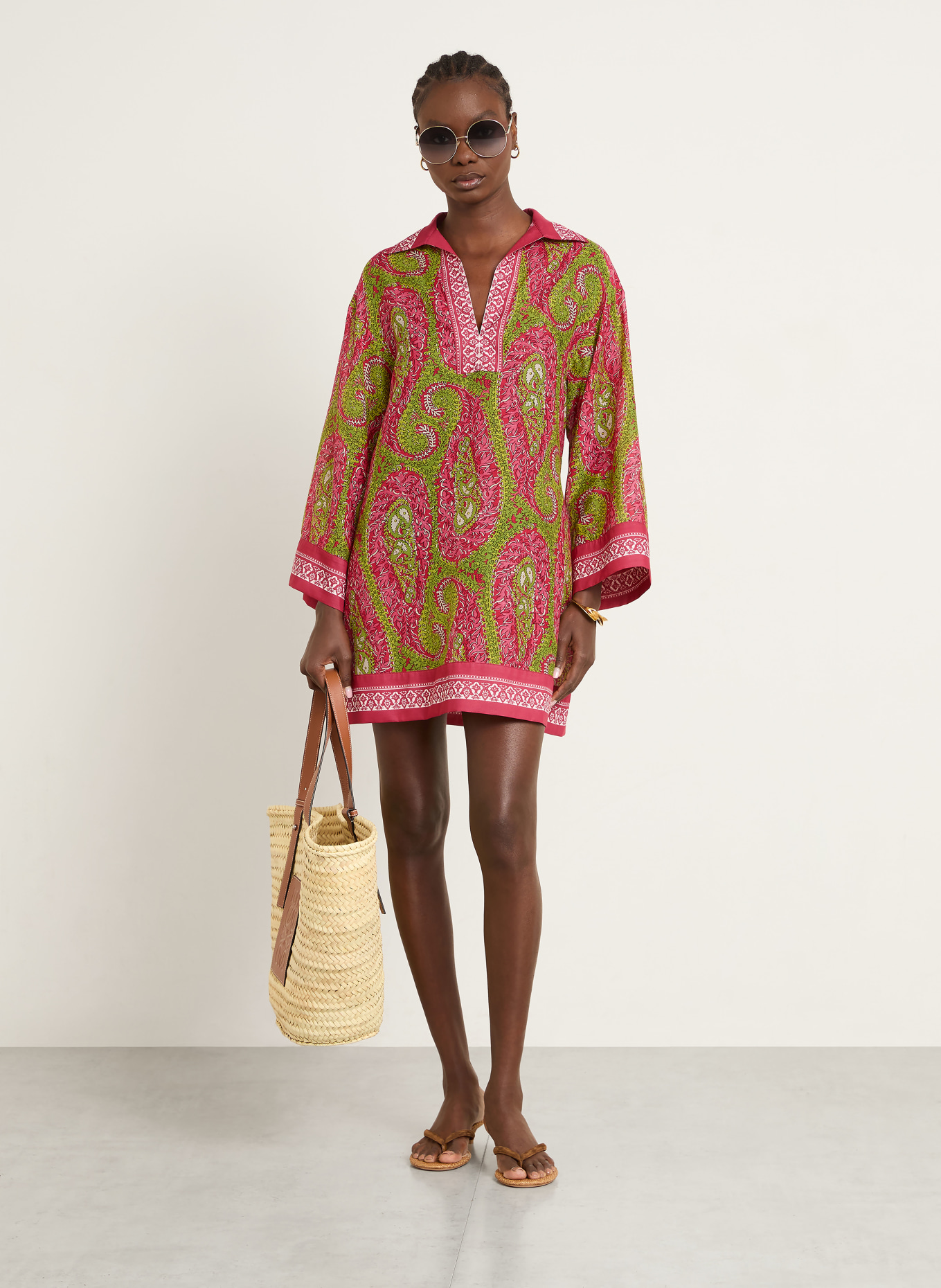 ETRO Strandkleid: FUCHSIA / GRÜN / WEISS