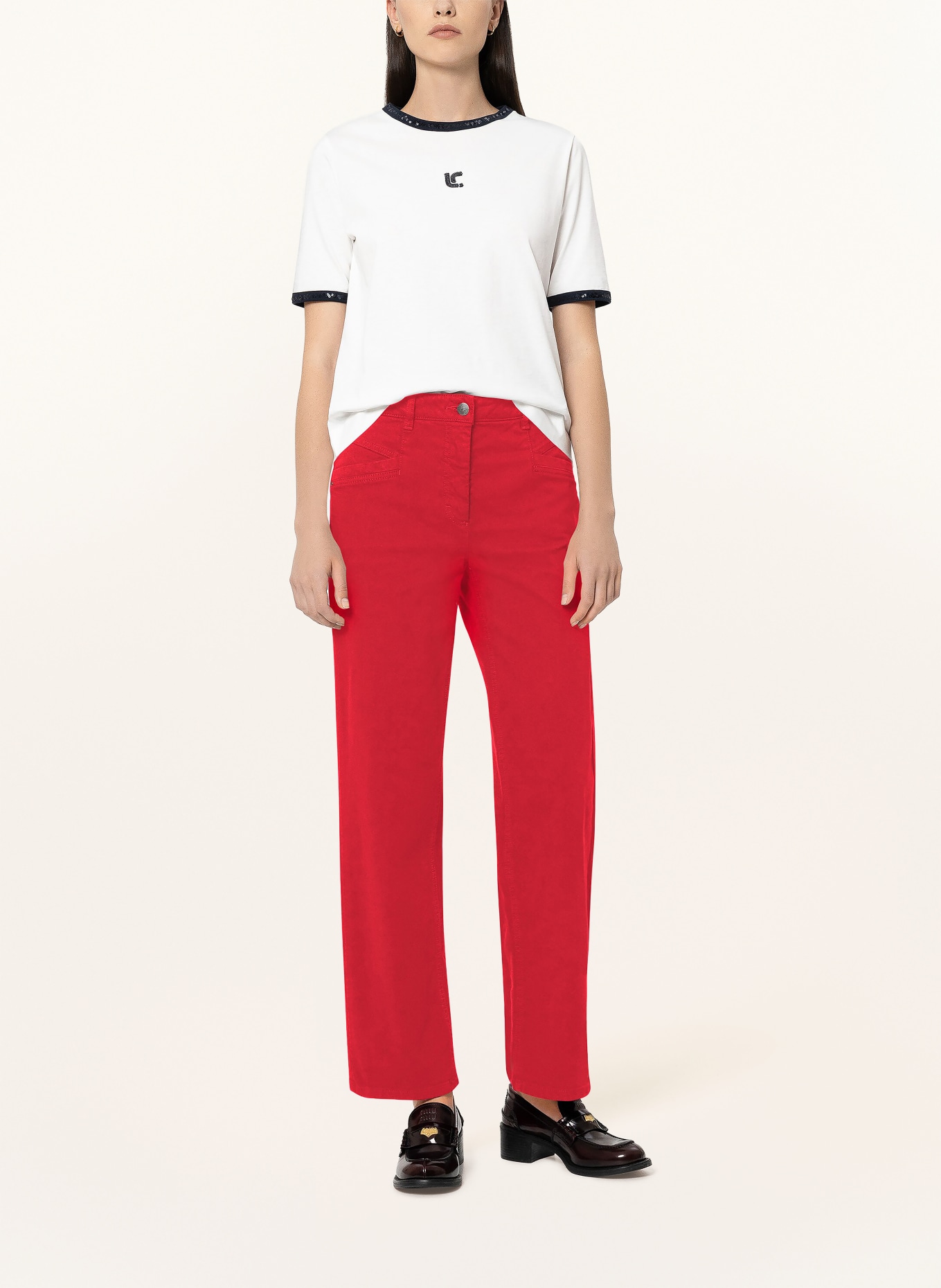 LUISA CERANO Straight Jeans: 458 cherry red