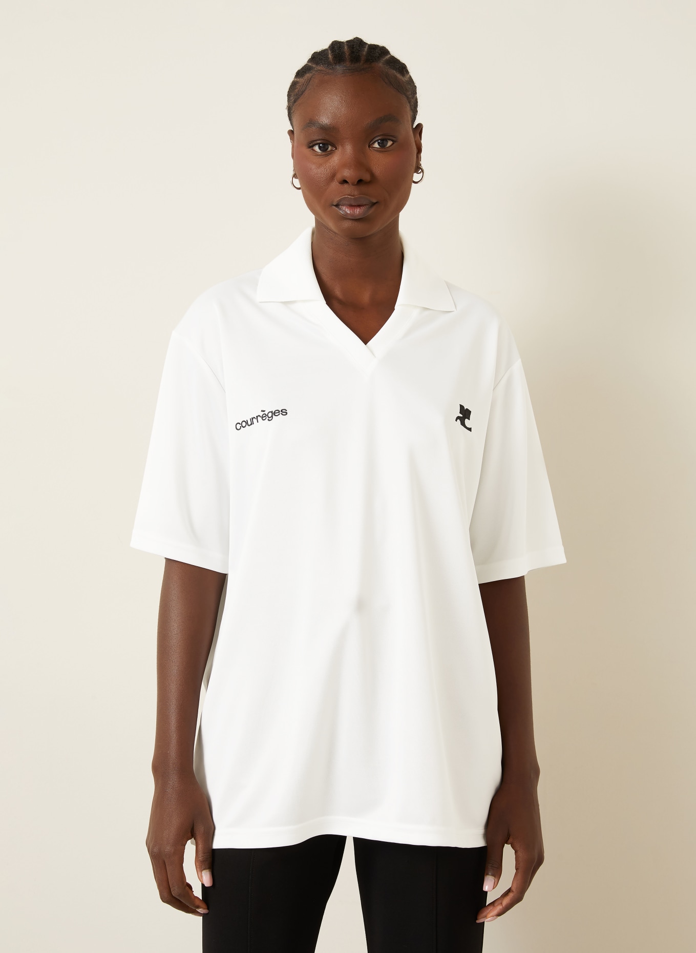 Courrèges Oversized-Poloshirt aus Jersey: WEISS