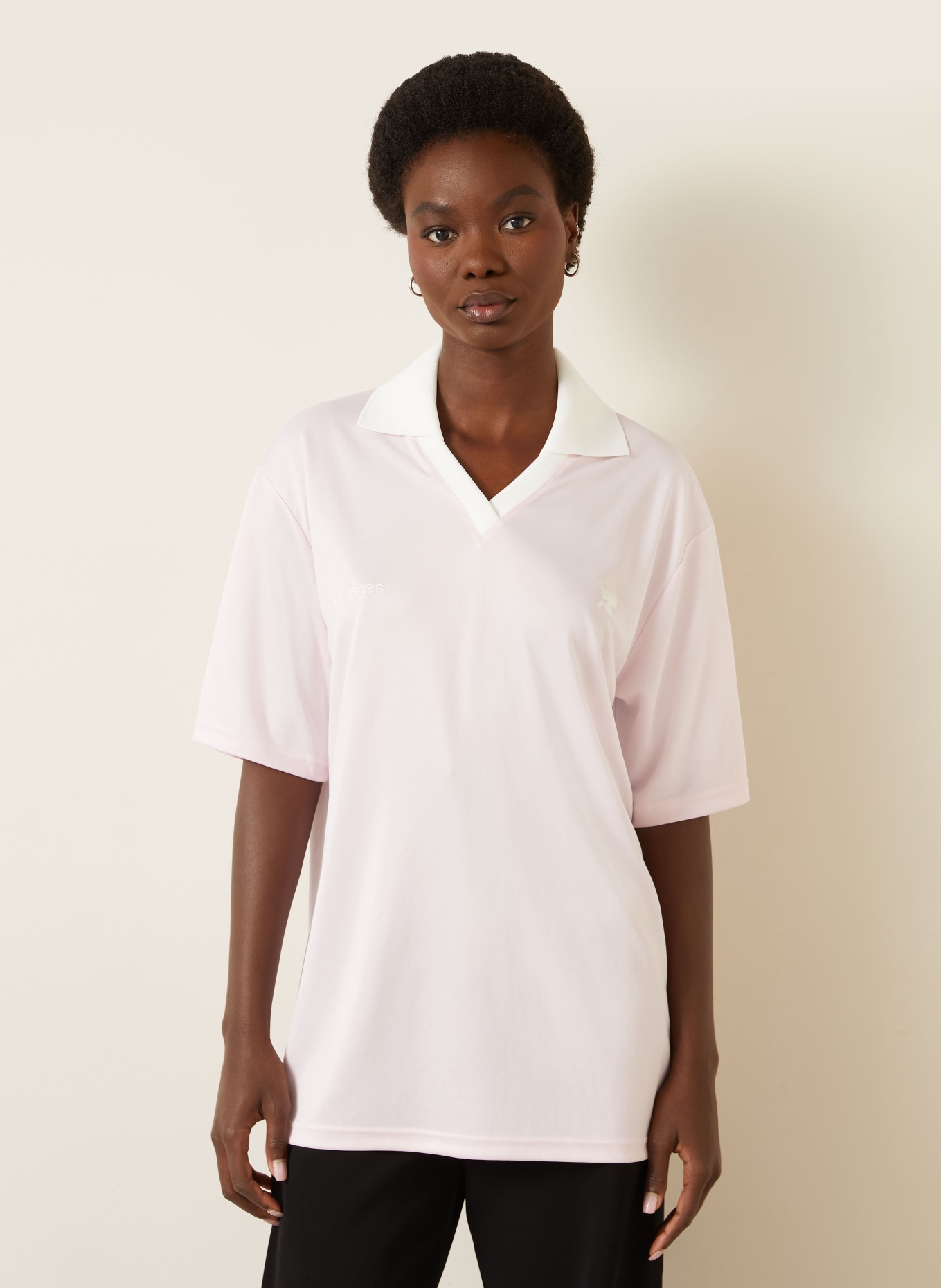 Courrèges Oversized-Poloshirt aus Jersey: ROSA / WEISS