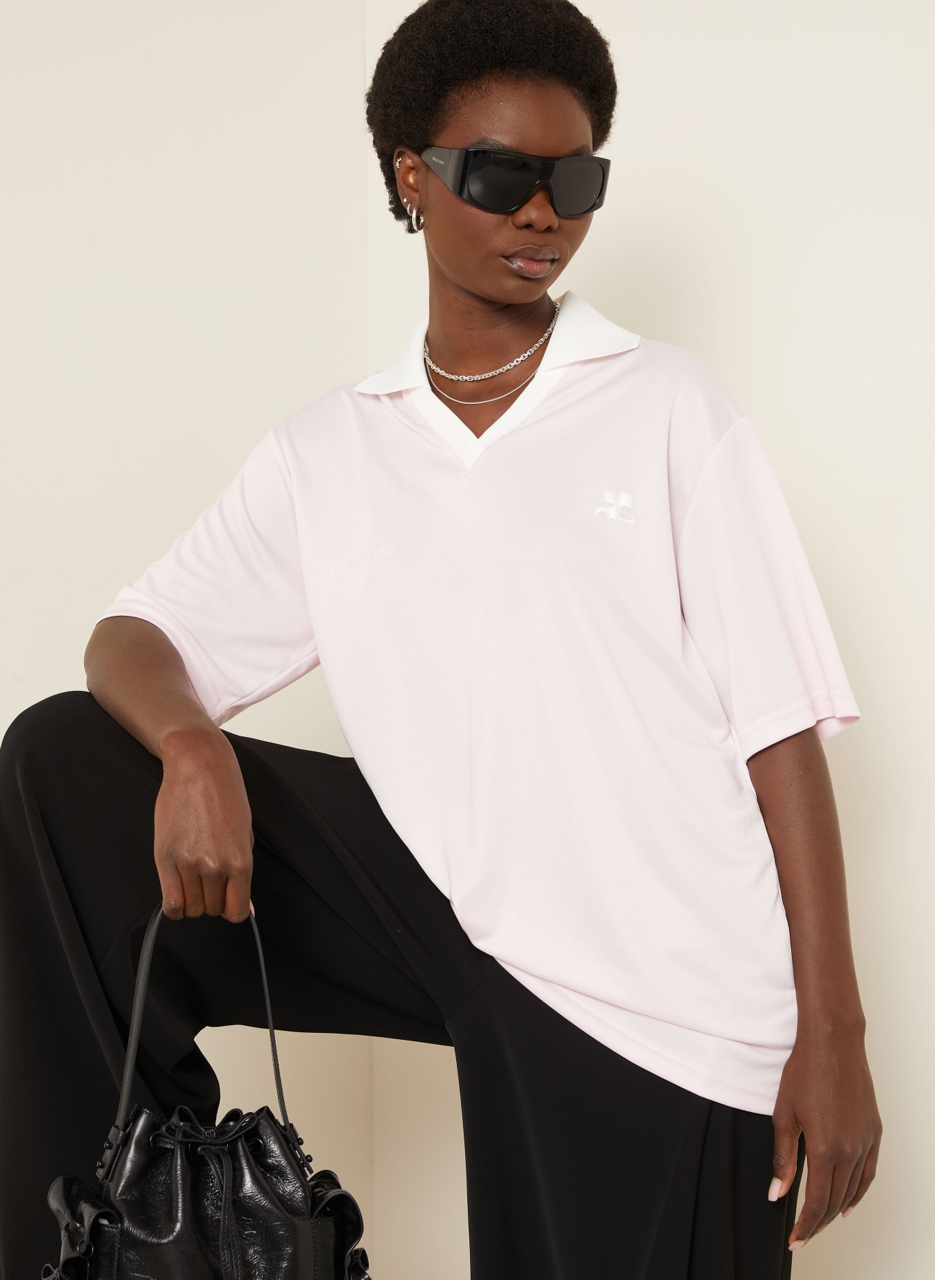 Courrèges Oversized-Poloshirt aus Jersey: ROSA / WEISS