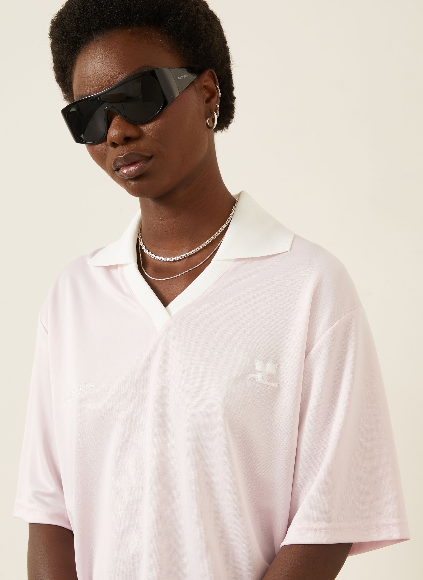 Courrèges Oversized-Poloshirt aus Jersey: ROSA / WEISS