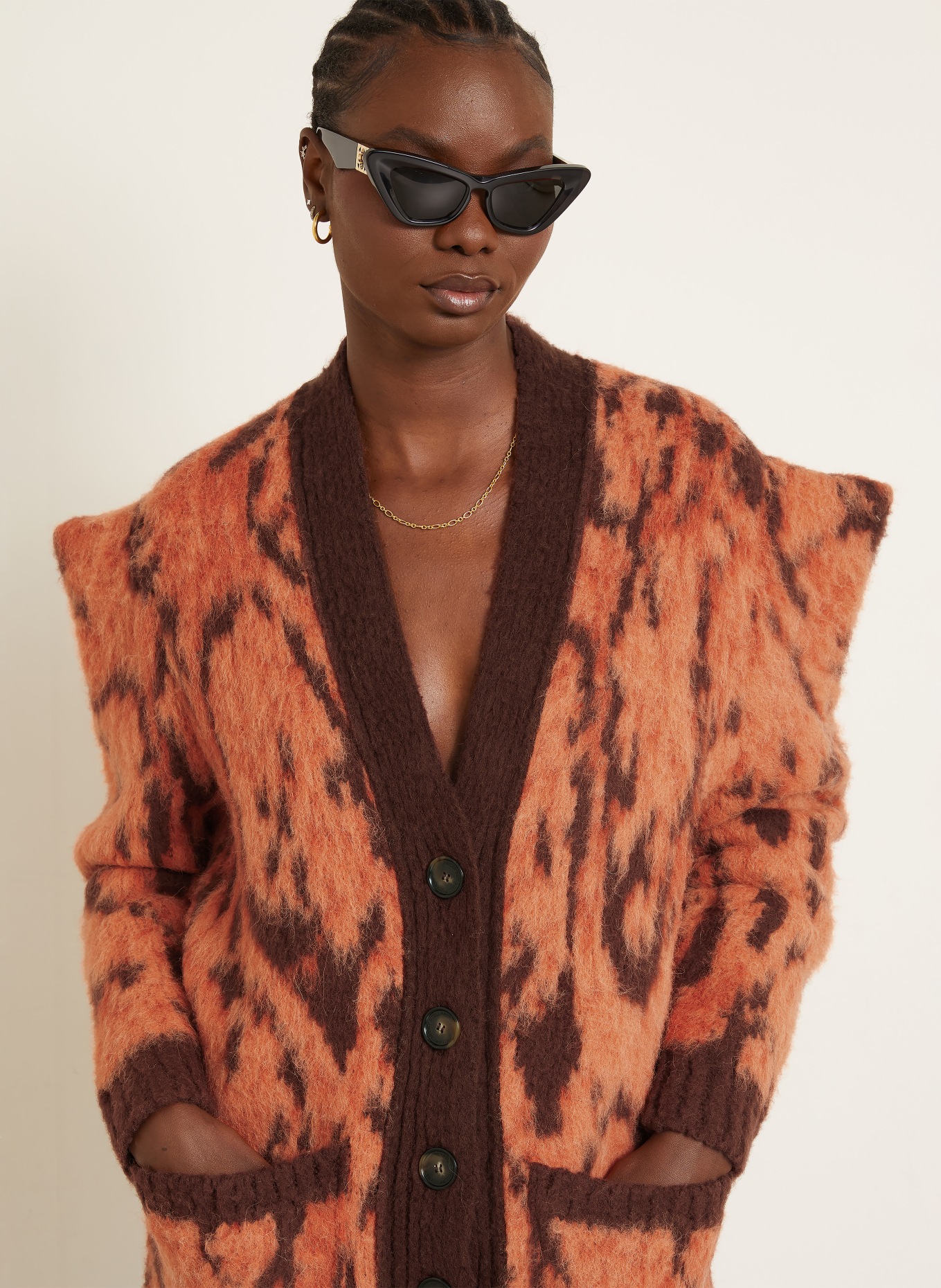 STELLA McCARTNEY Strickjacke mit Alpaka: DUNKELORANGE / DUNKELBRAUN / DUNKELROT