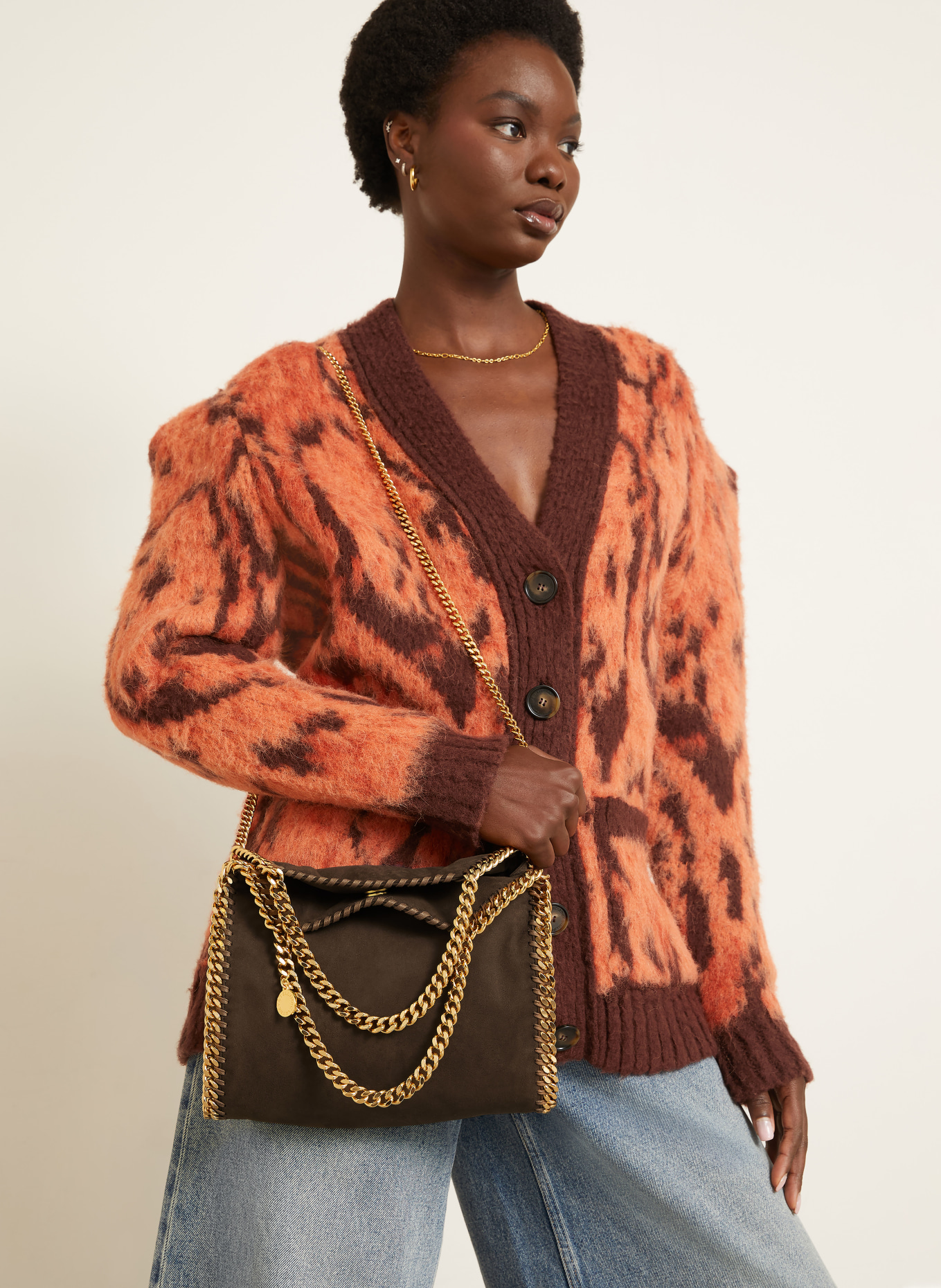 STELLA McCARTNEY Umhängetasche FALABELLA MINI: BRAUN / GOLD