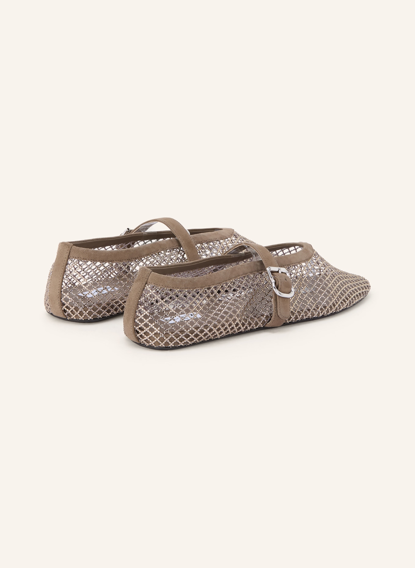 ALAÏA Mary-Jane-Ballerinas mit Schmucksteinen: TAUPE / SILBER