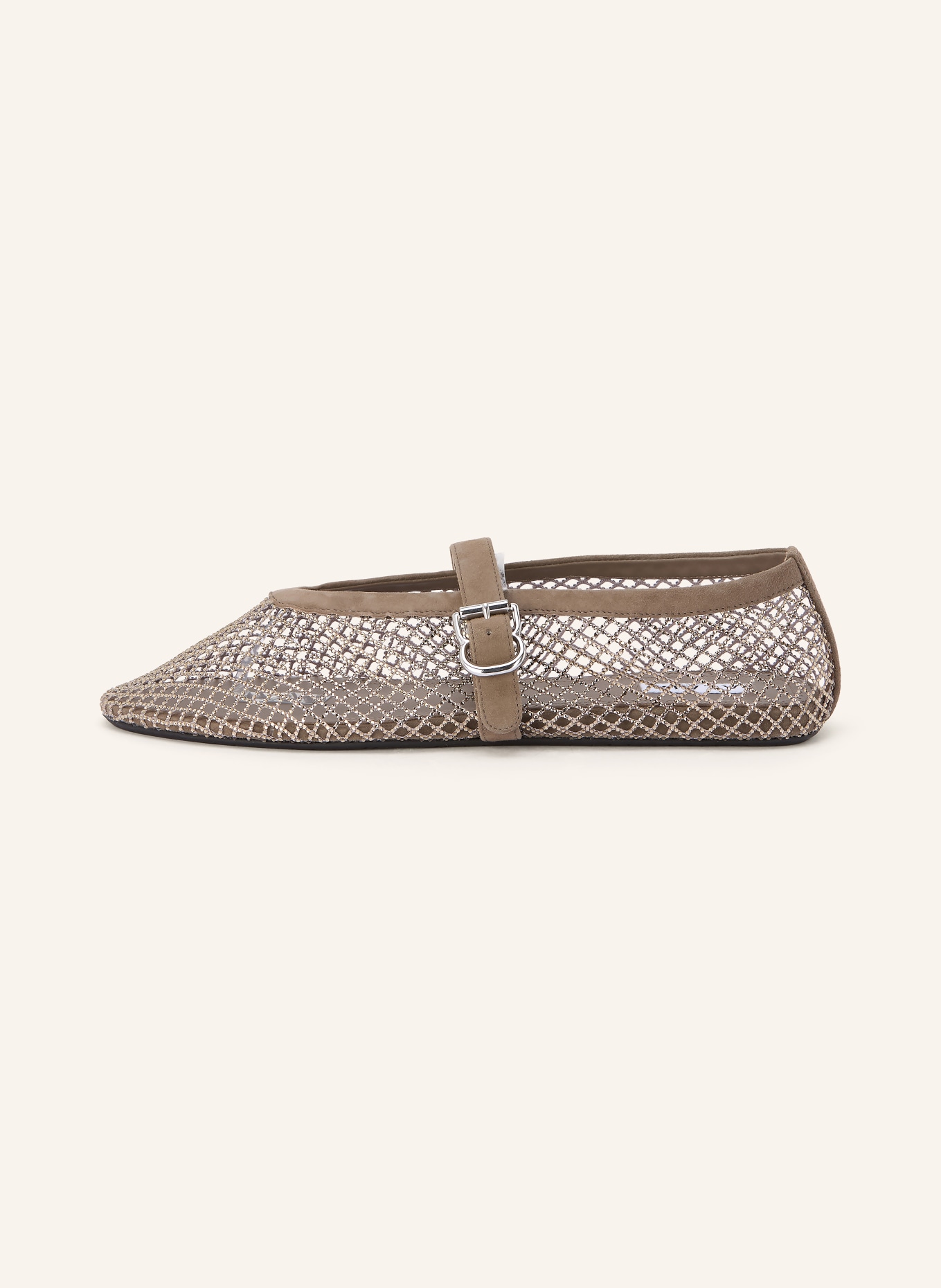 ALAÏA Mary-Jane-Ballerinas mit Schmucksteinen: TAUPE / SILBER