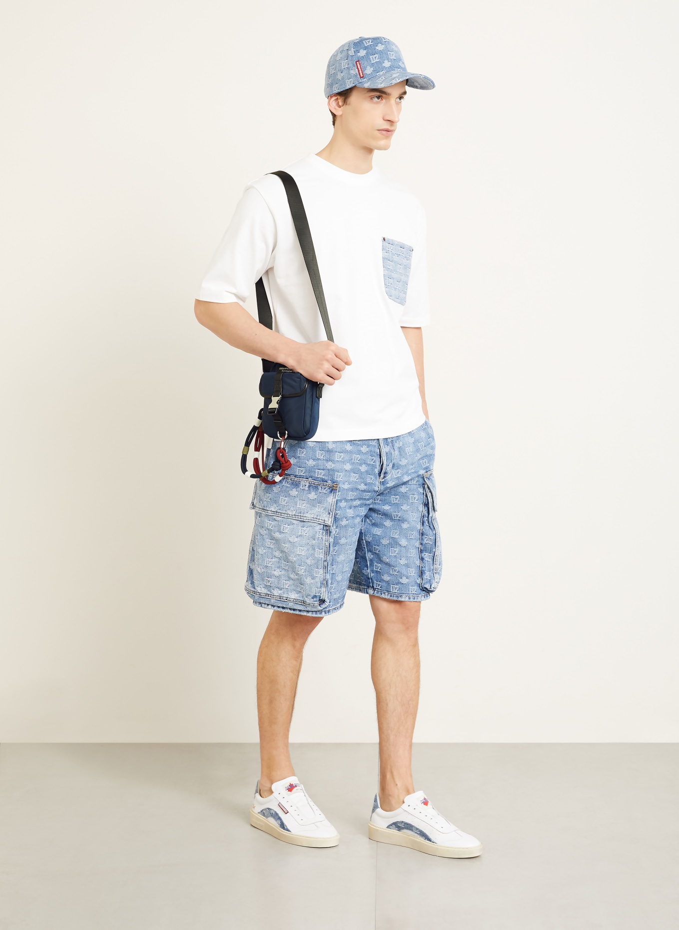 DSQUARED2 sac à bandoulière: BLEU FONCÉ / ROUGE FONCÉ / BLANC