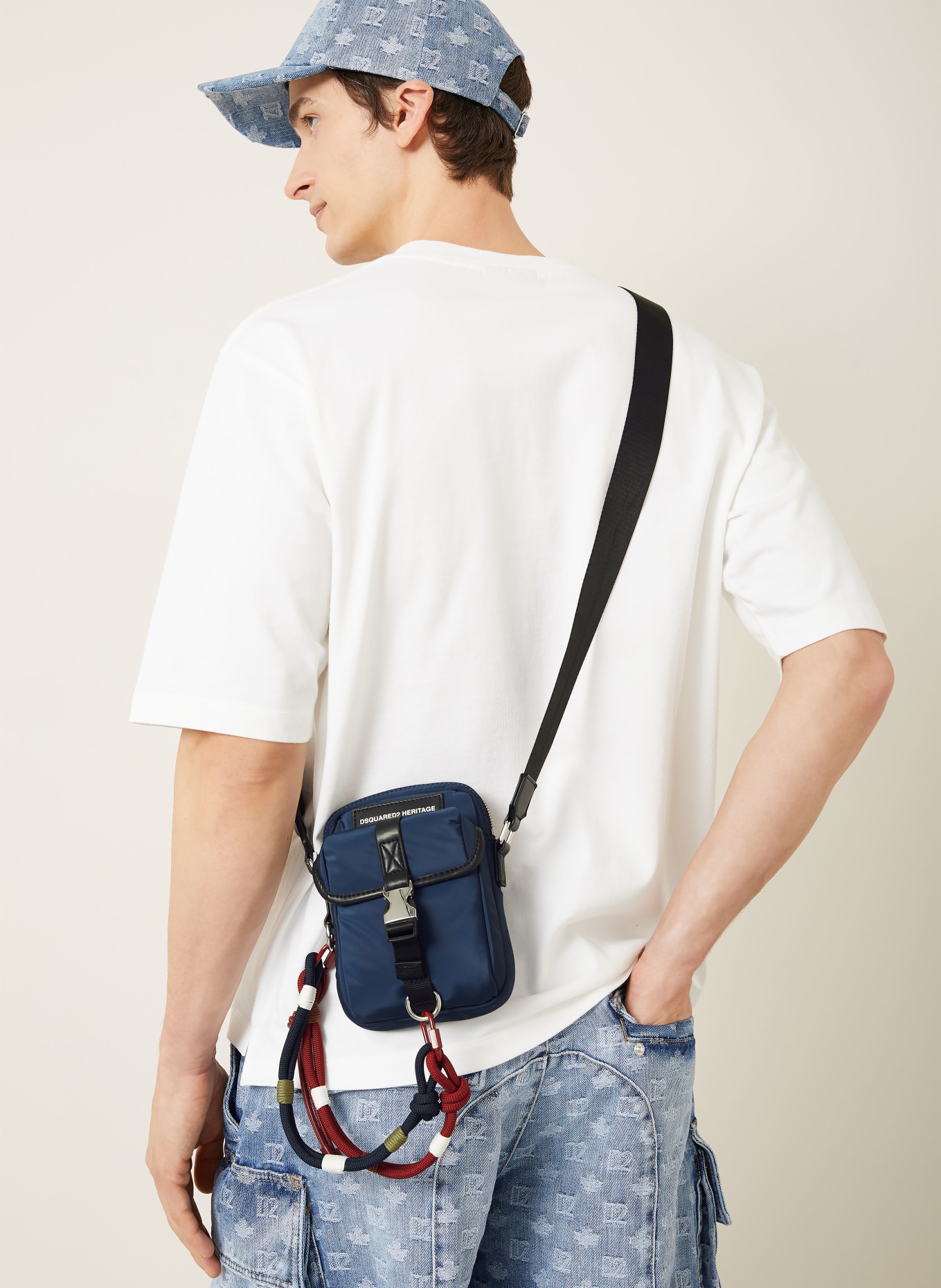 DSQUARED2 sac à bandoulière: BLEU FONCÉ / ROUGE FONCÉ / BLANC