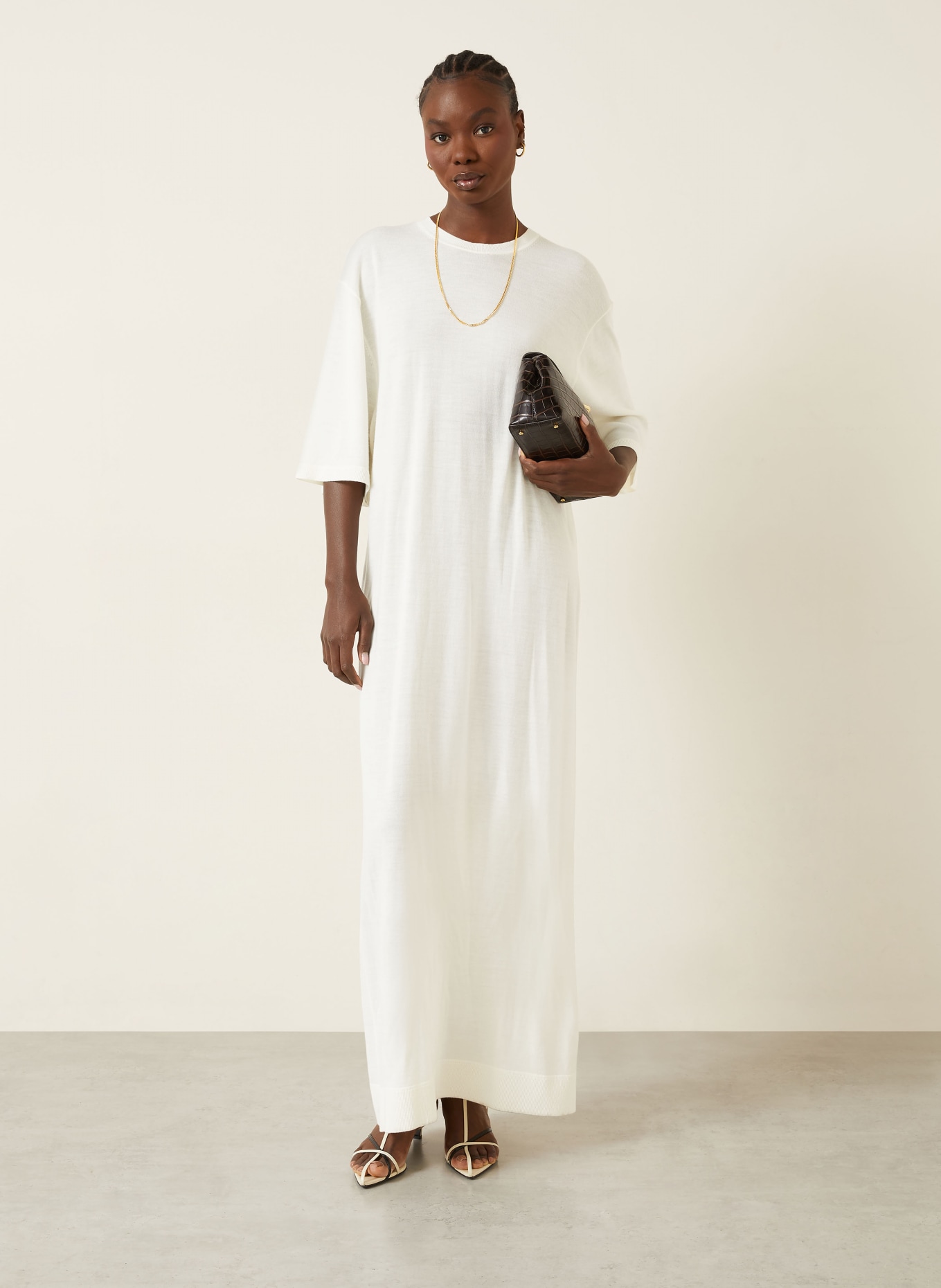 TOTEME Strickkleid aus Merinowolle mit 3/4-Arm: ECRU