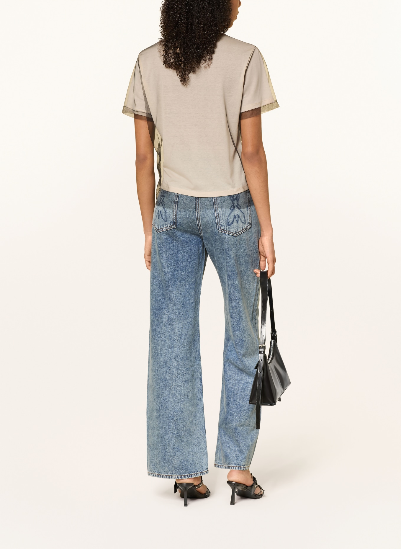 PATRIZIA PEPE T-shirt in a mix of materials: BEIGE / BLACK