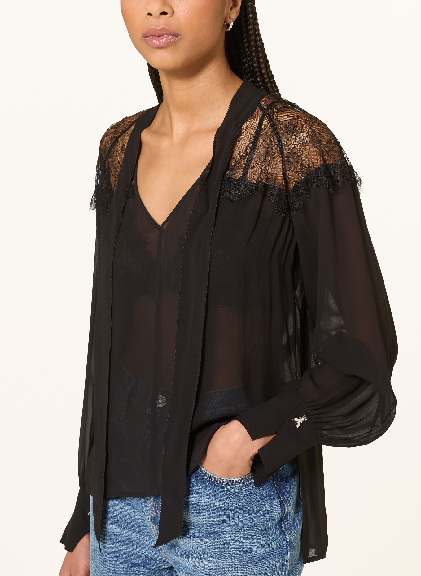 PATRIZIA PEPE Halenka s krajkou: ČERNÁ