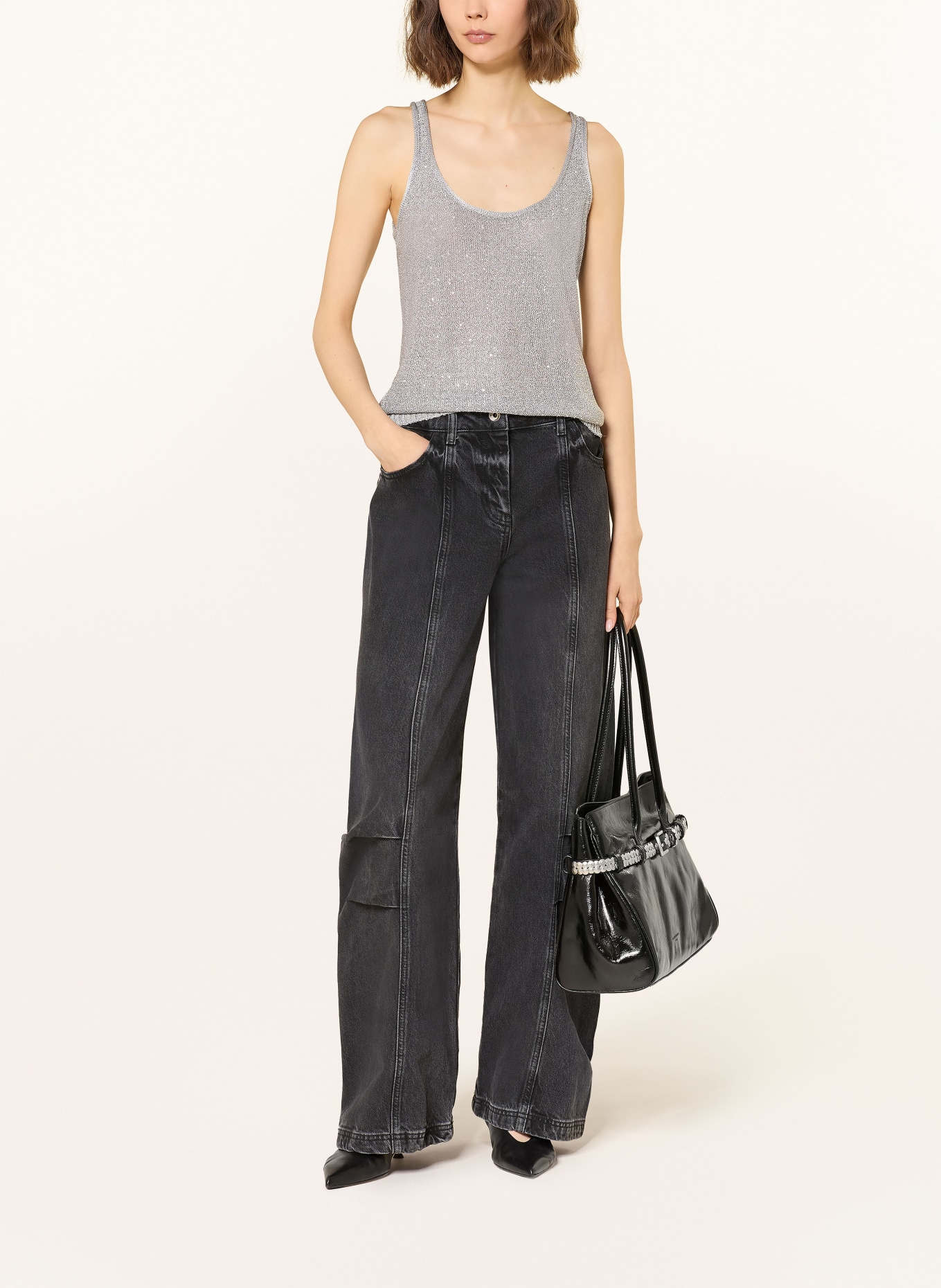 PATRIZIA PEPE Knitted top with sequins: GRAY / SILVER