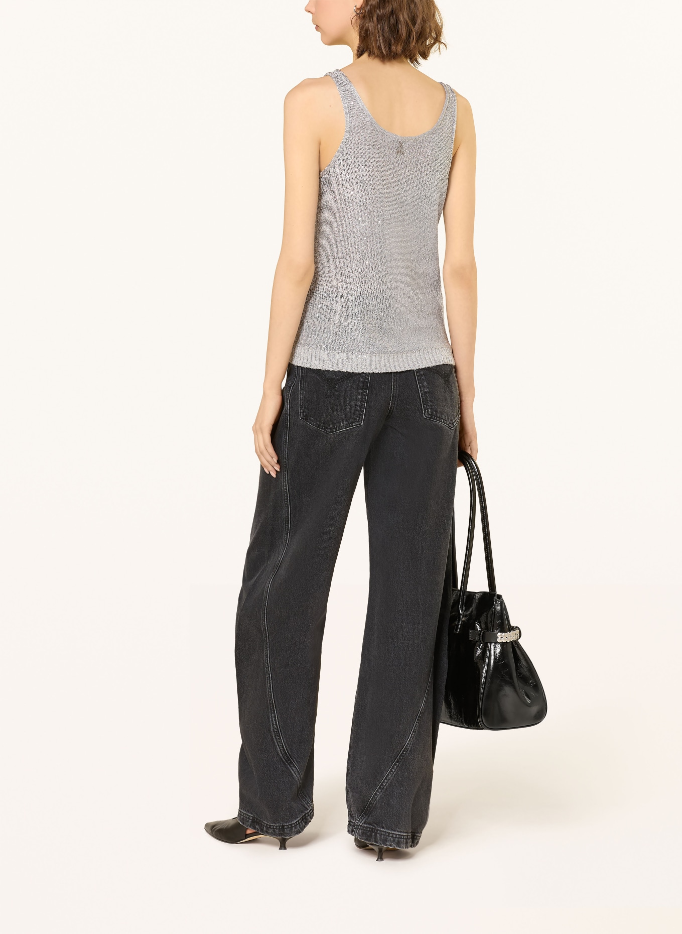 PATRIZIA PEPE Knitted top with sequins: GRAY / SILVER