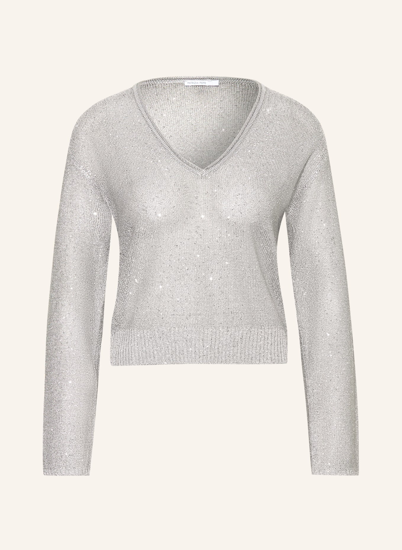 PATRIZIA PEPE Svetr s flitry: ŠEDÁ / STŘÍBRNÁ