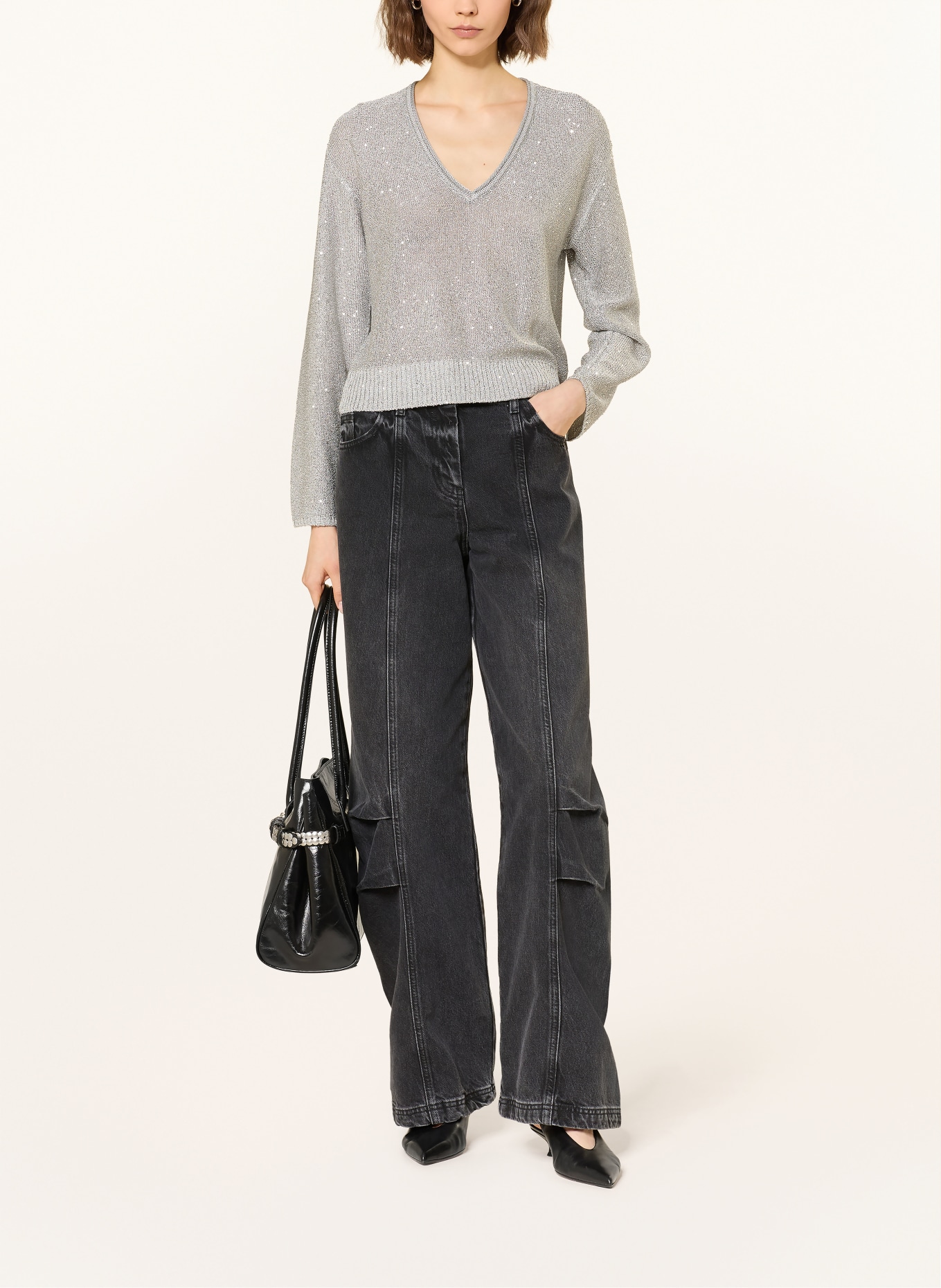 PATRIZIA PEPE Svetr s flitry: ŠEDÁ / STŘÍBRNÁ