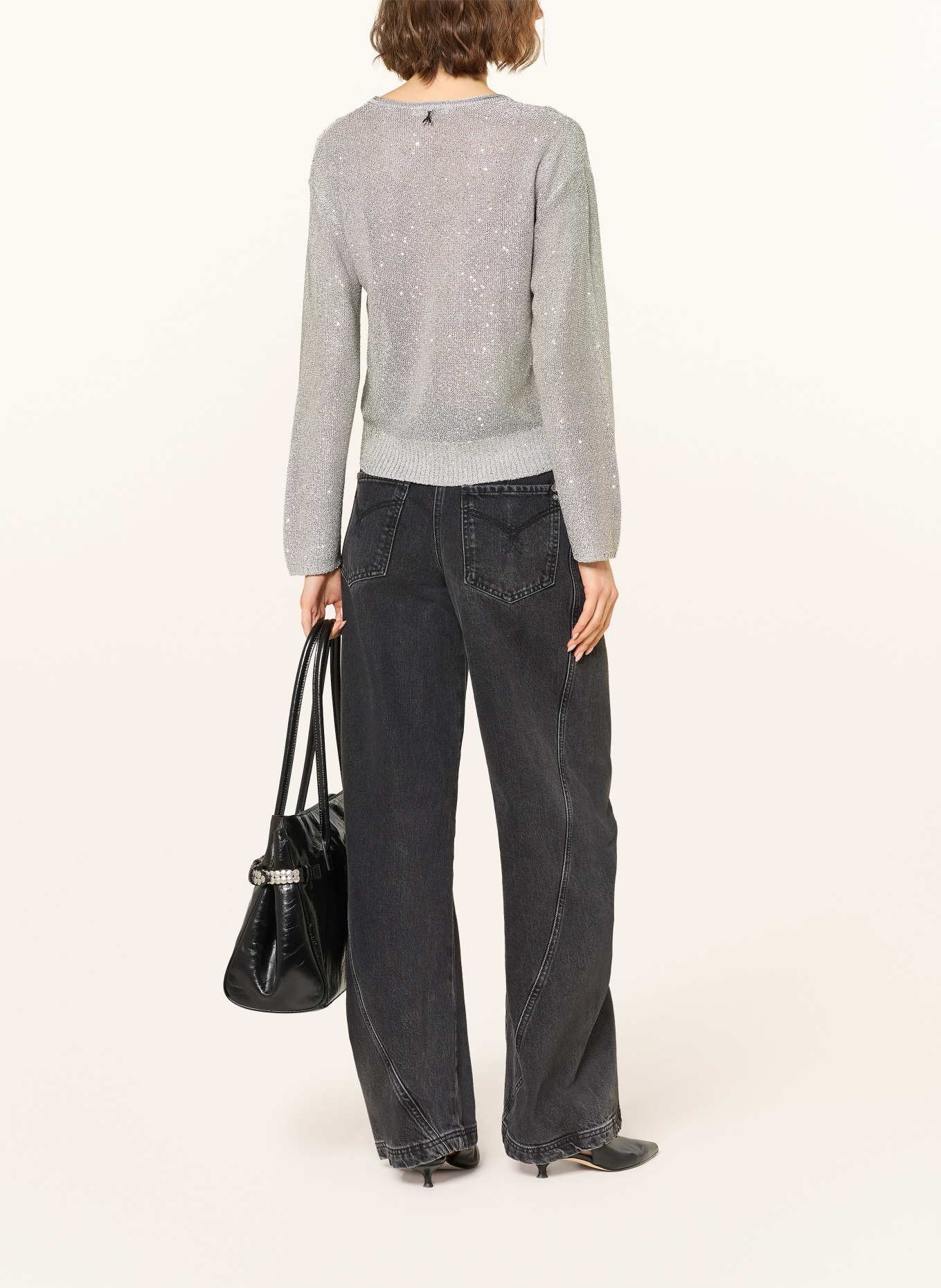 PATRIZIA PEPE Svetr s flitry: ŠEDÁ / STŘÍBRNÁ