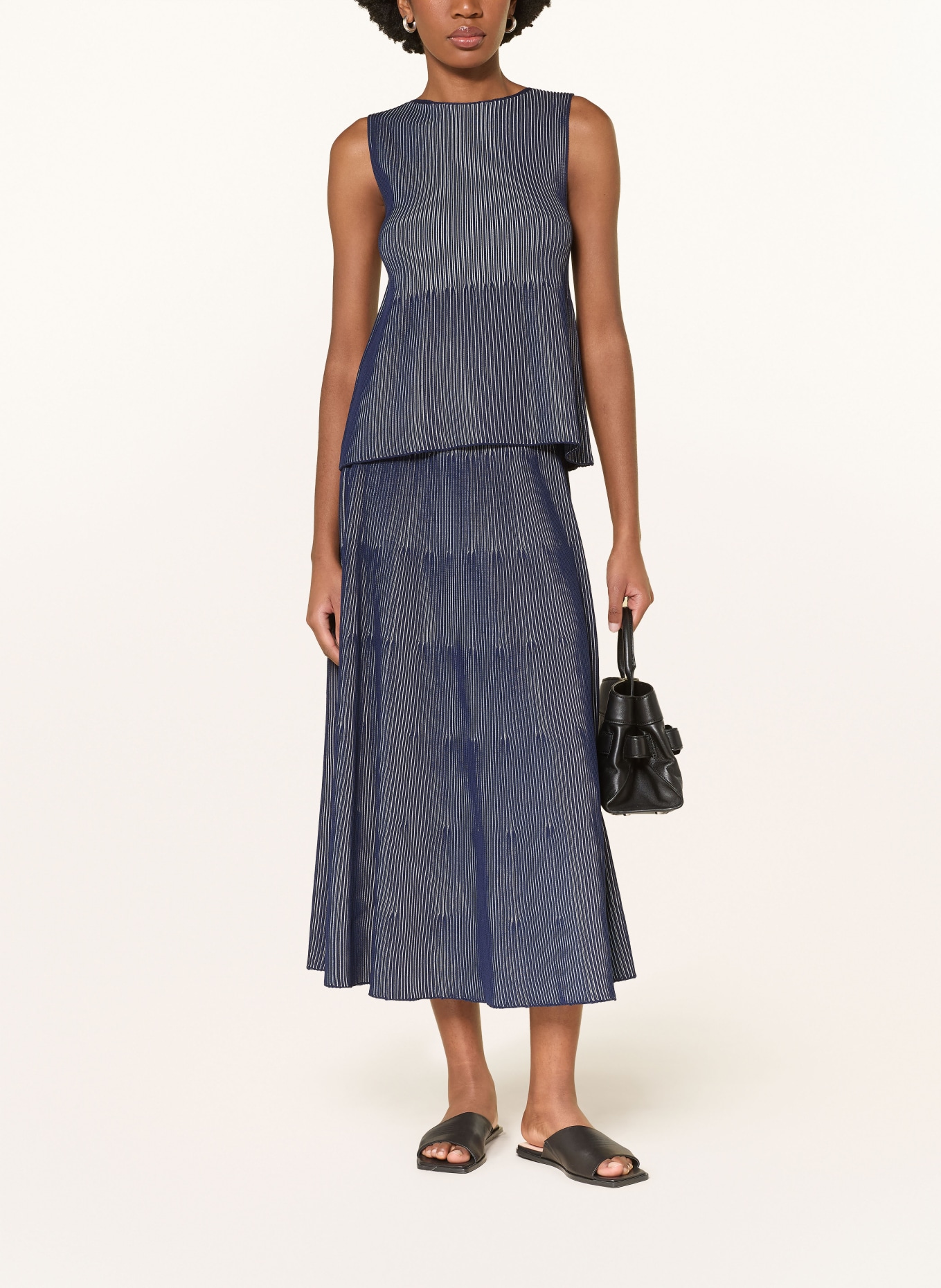 EMPORIO ARMANI Strickrock mit Plissees: DUNKELBLAU / WEISS