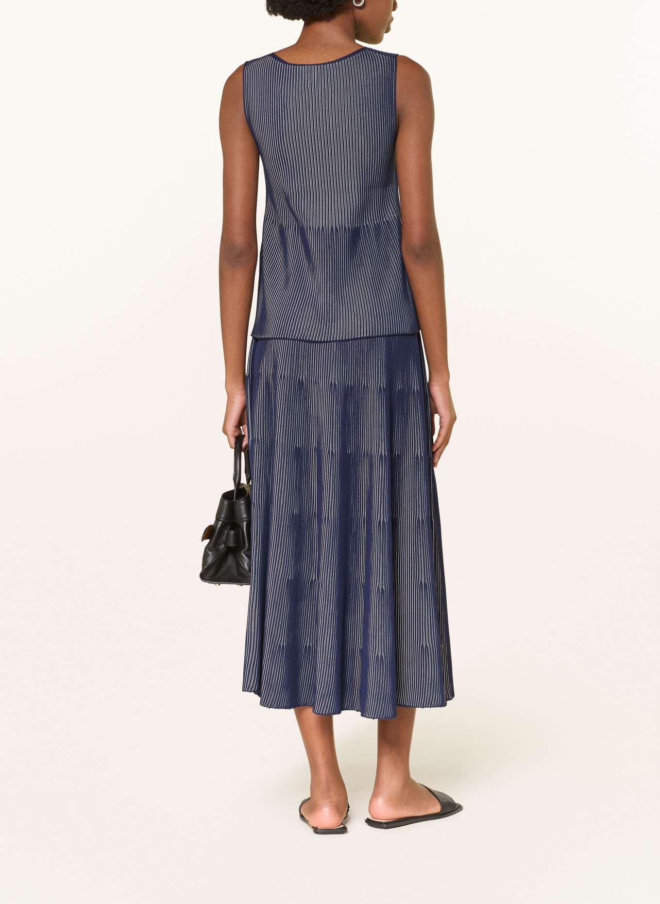 EMPORIO ARMANI Strickrock mit Plissees: DUNKELBLAU / WEISS