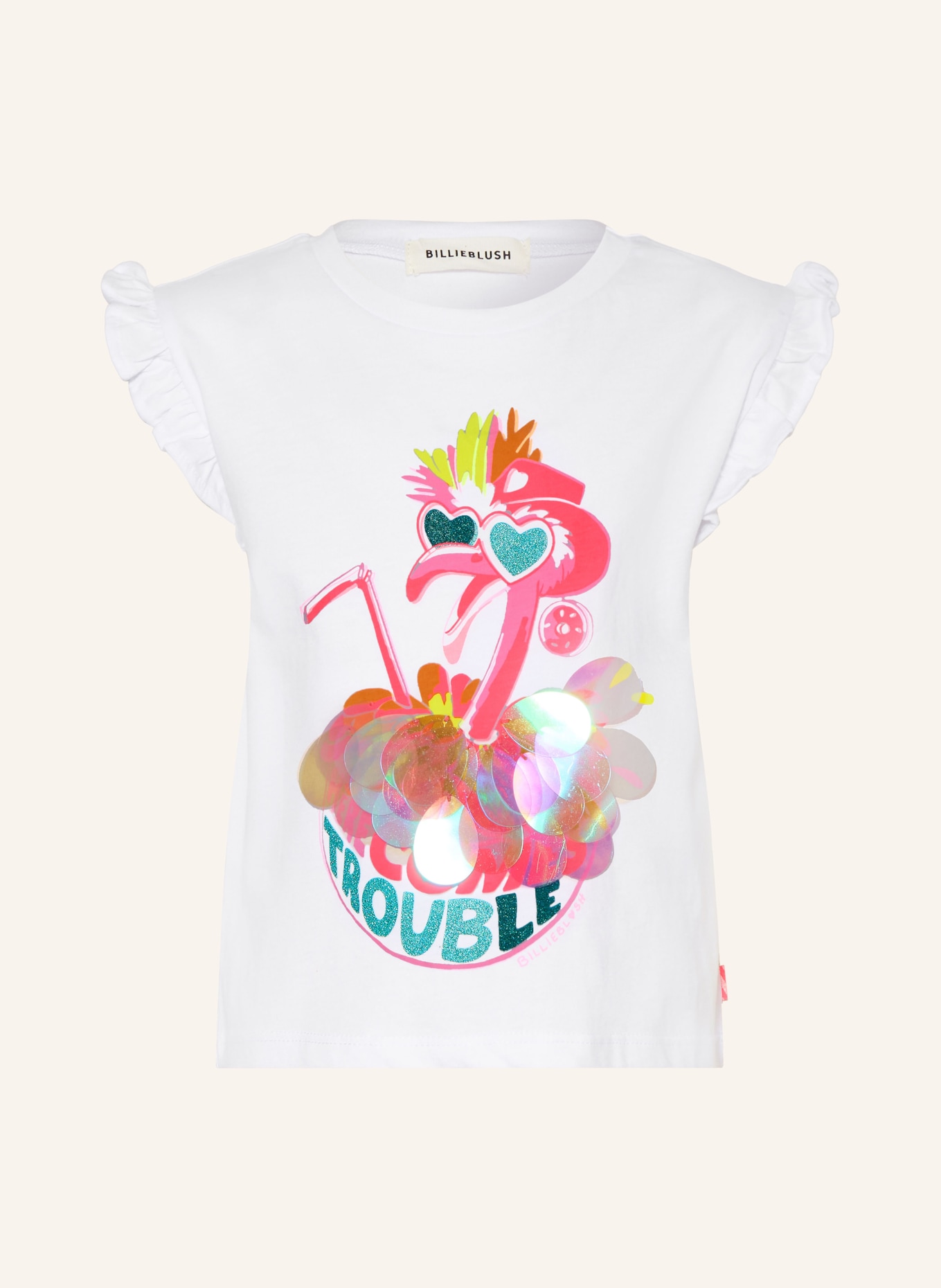 Billieblush T-shirt à volants: BLANC / ROSE FUCHSIA FLUO / JAUNE FLUO