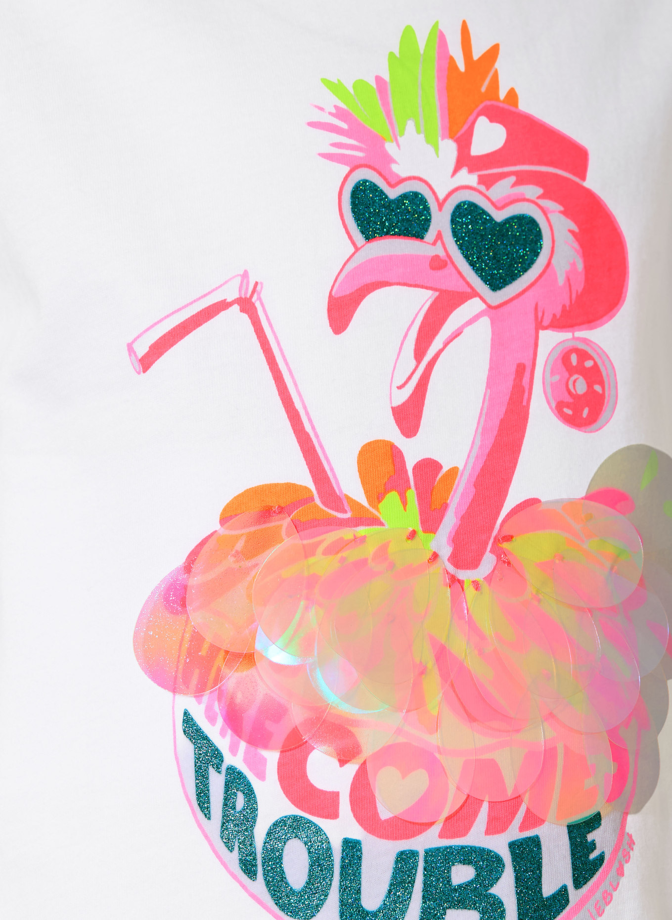 Billieblush T-shirt à volants: BLANC / ROSE FUCHSIA FLUO / JAUNE FLUO