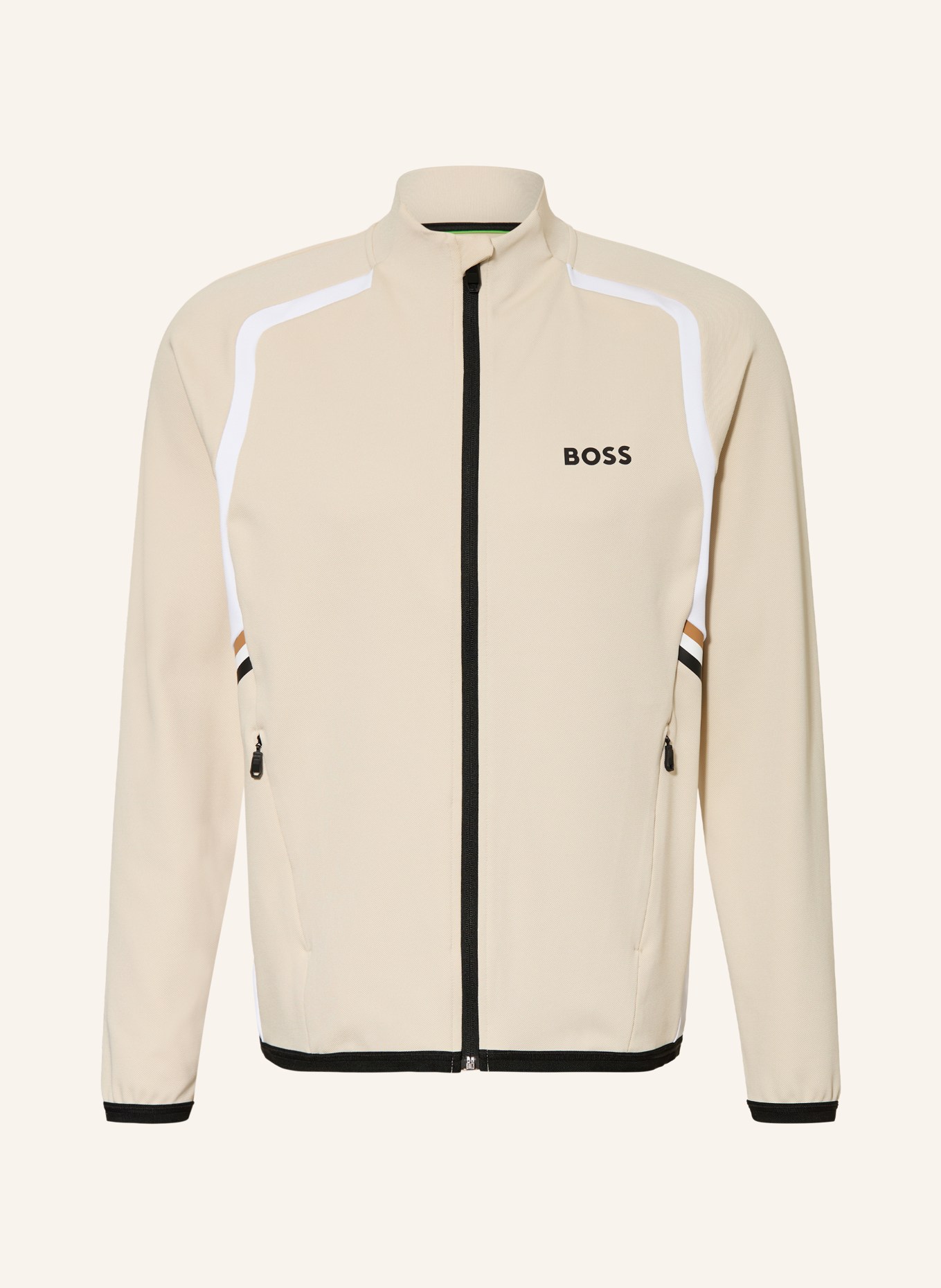 BOSS Trainingsjacke TOC: BEIGE / WEISS